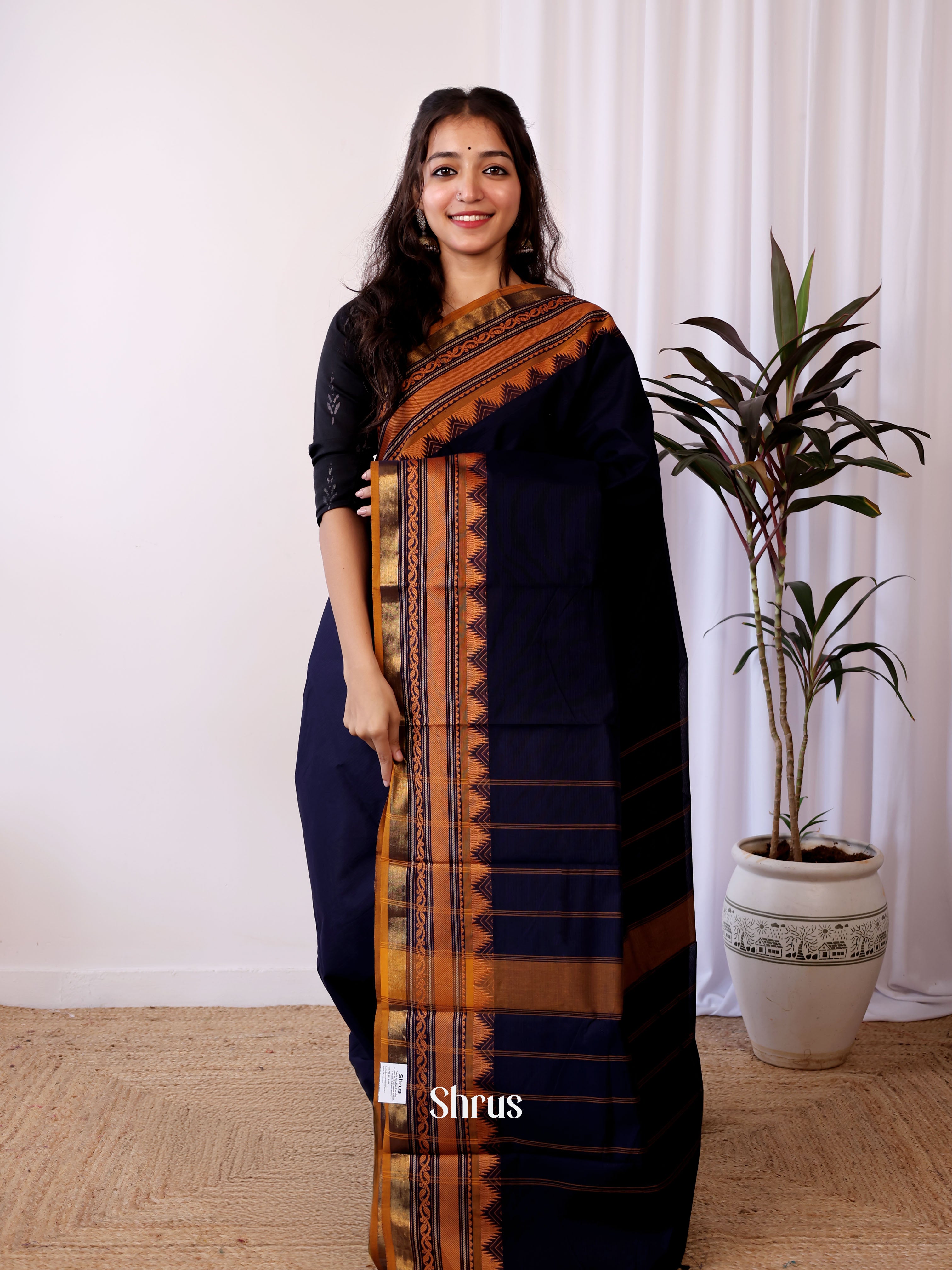 Blue & Brown - Chettinad Cotton Saree - Shop on Shrus.com