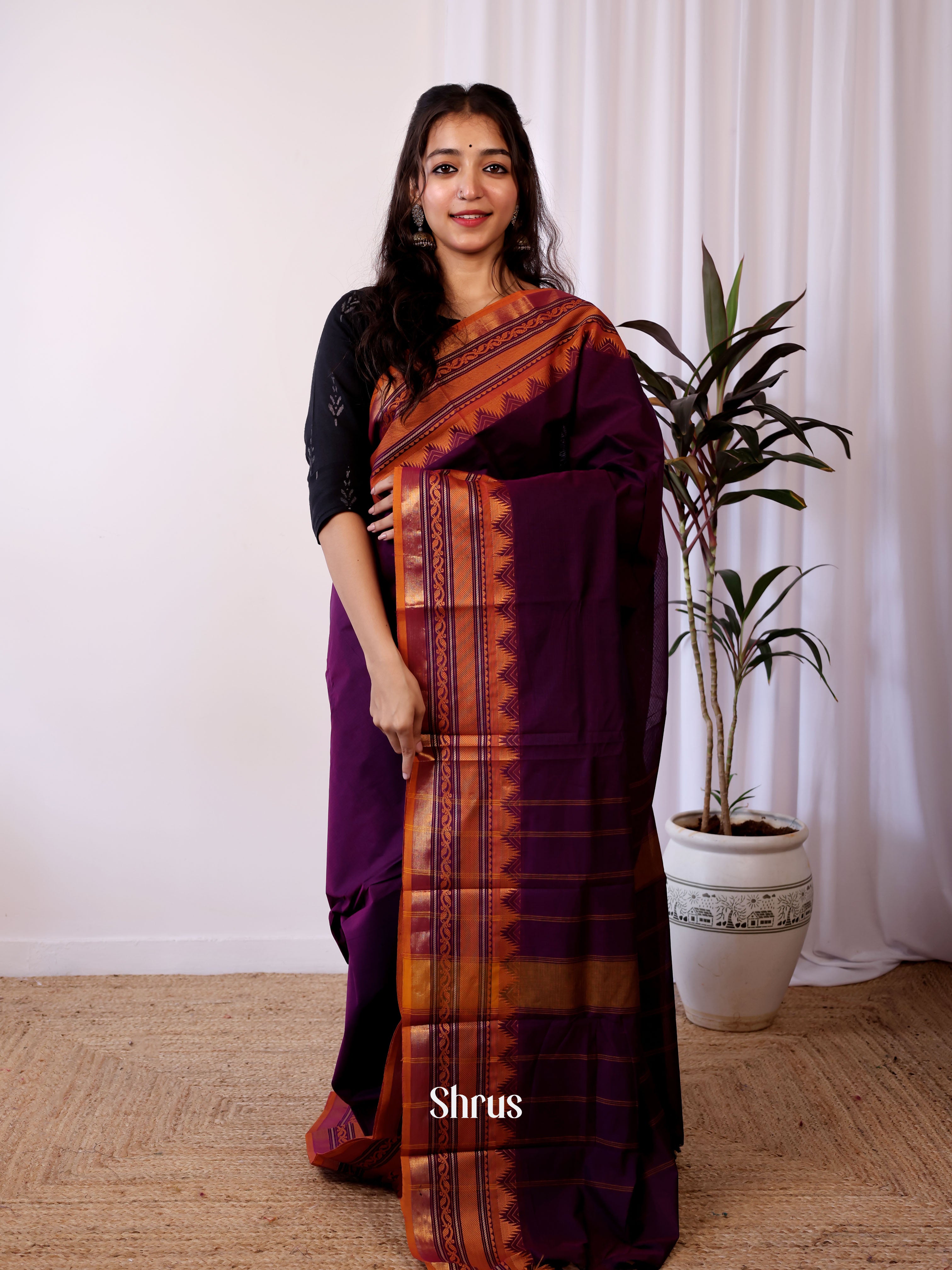 Violet & Brown - Chettinad Cotton Saree - Shop on Shrus.com