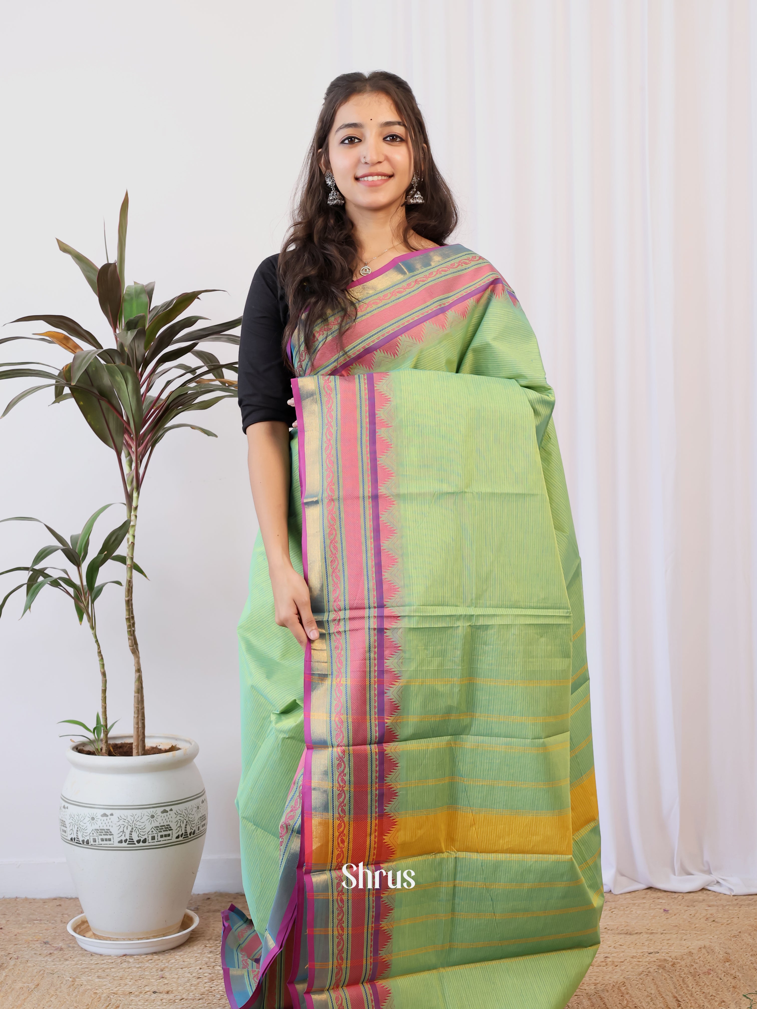 Green & Purple- Chettinad Cotton Saree - Shop on Shrus.com