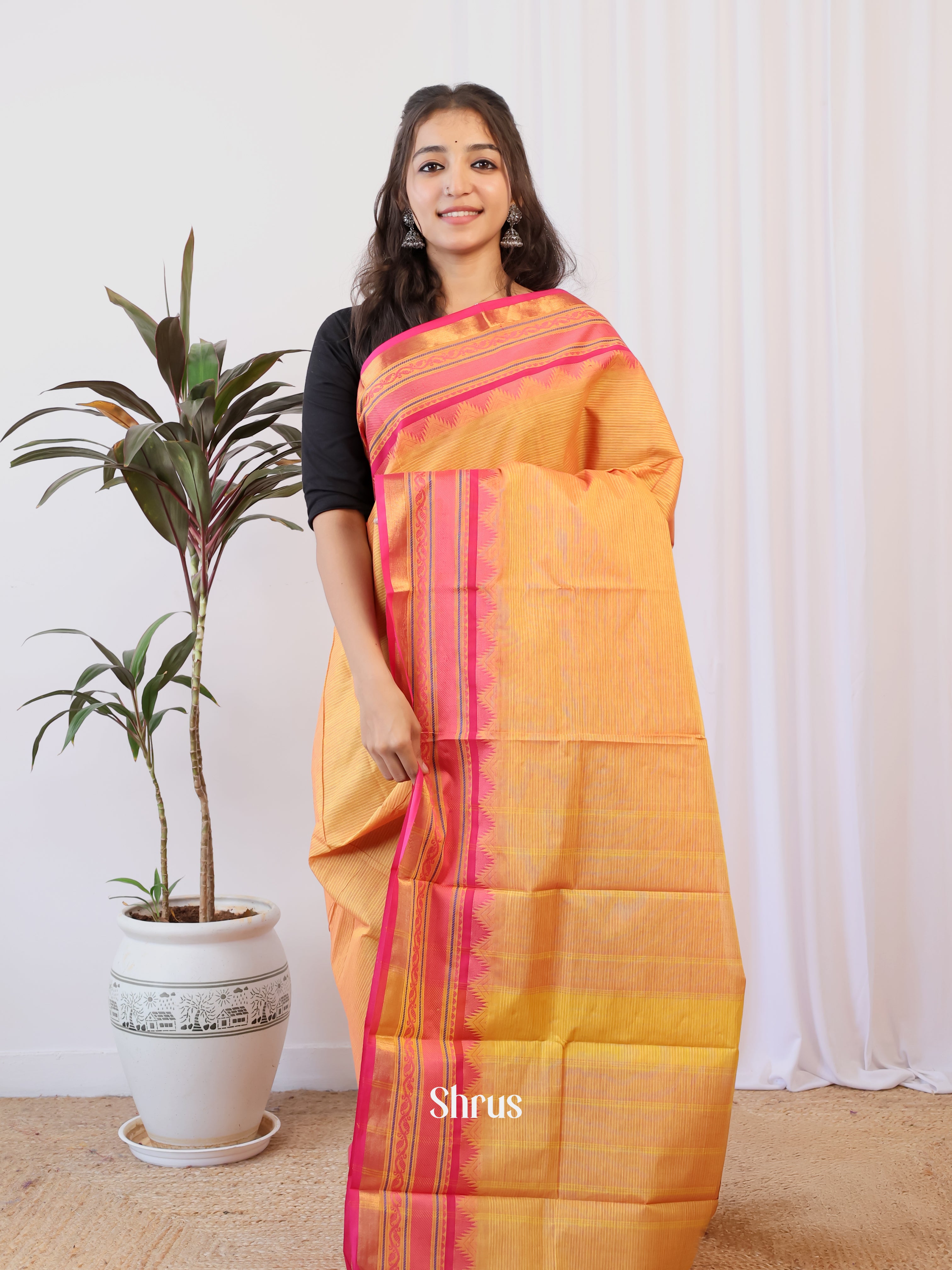 Mustard & Pink - Chettinad Cotton Saree - Shop on Shrus.com