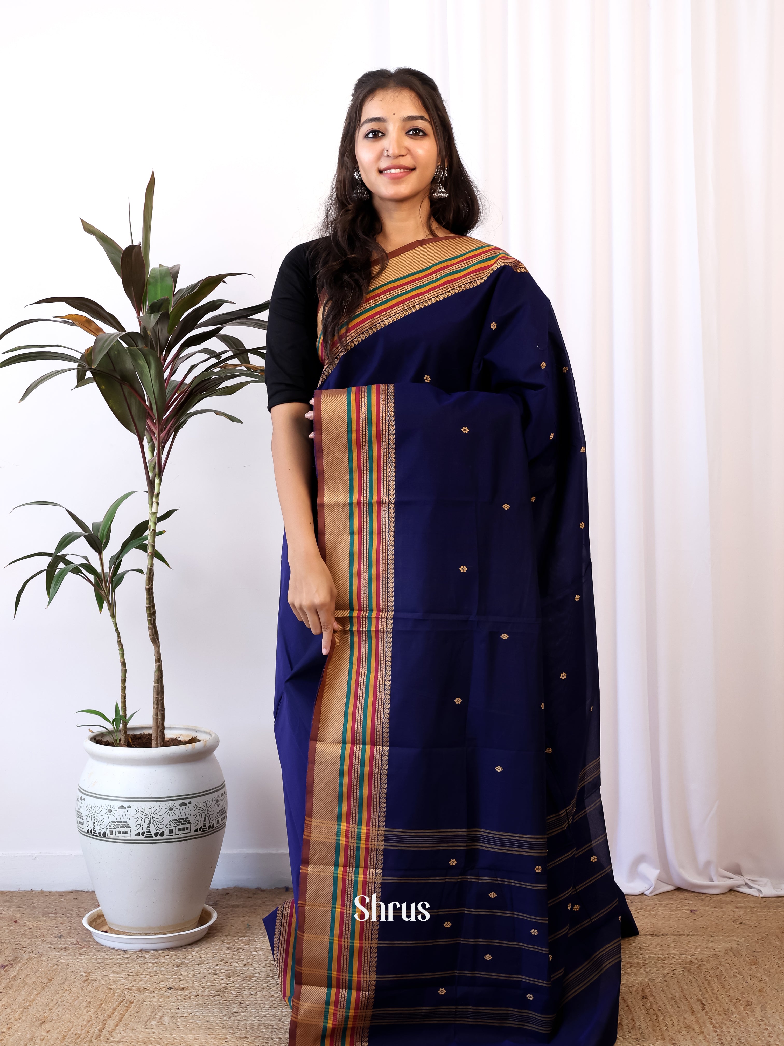 Blue & Brown- Chettinad Cotton Saree - Shop on Shrus.com