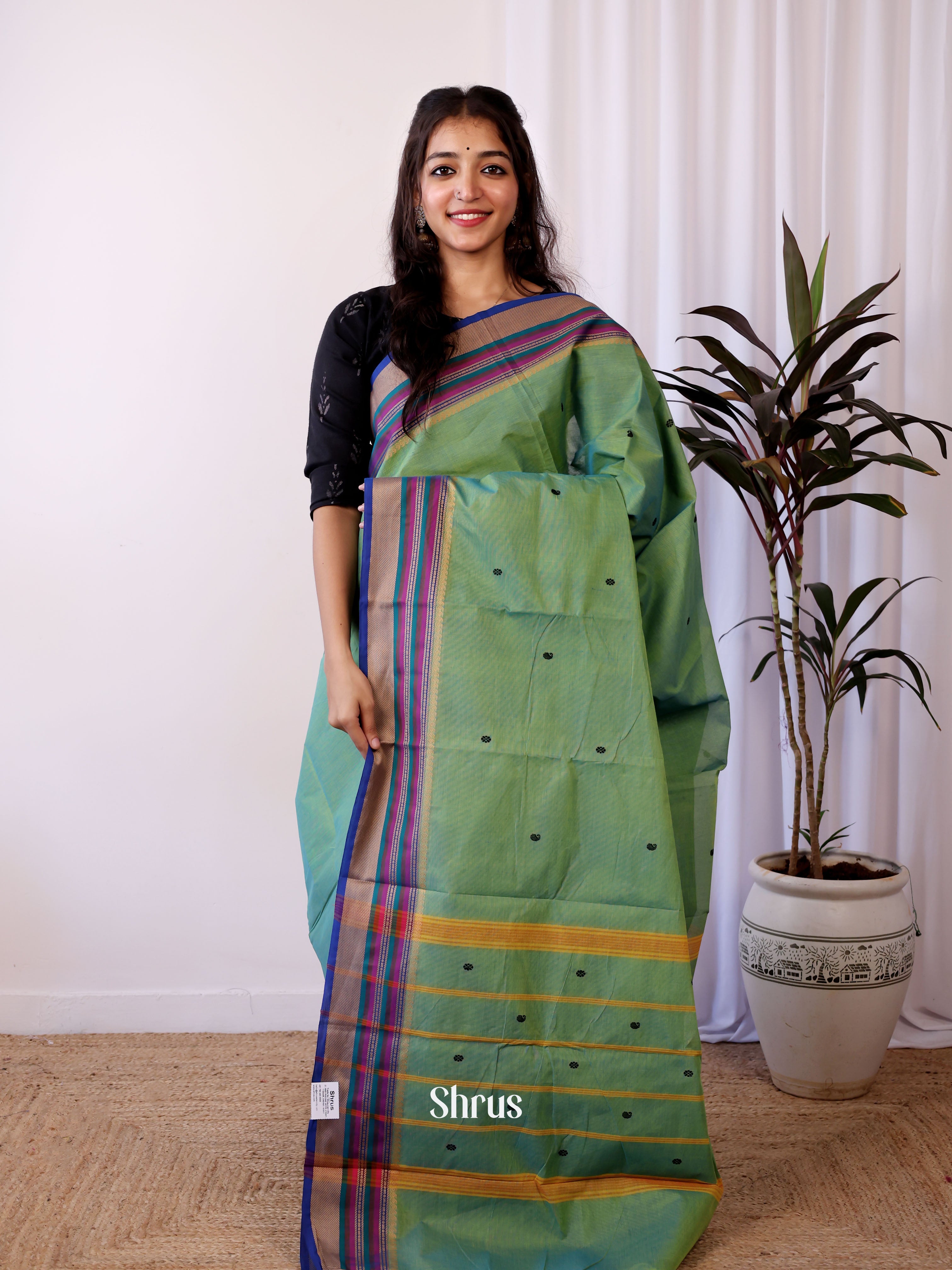 Green & Blue - Chettinad Cotton Saree - Shop on Shrus.com