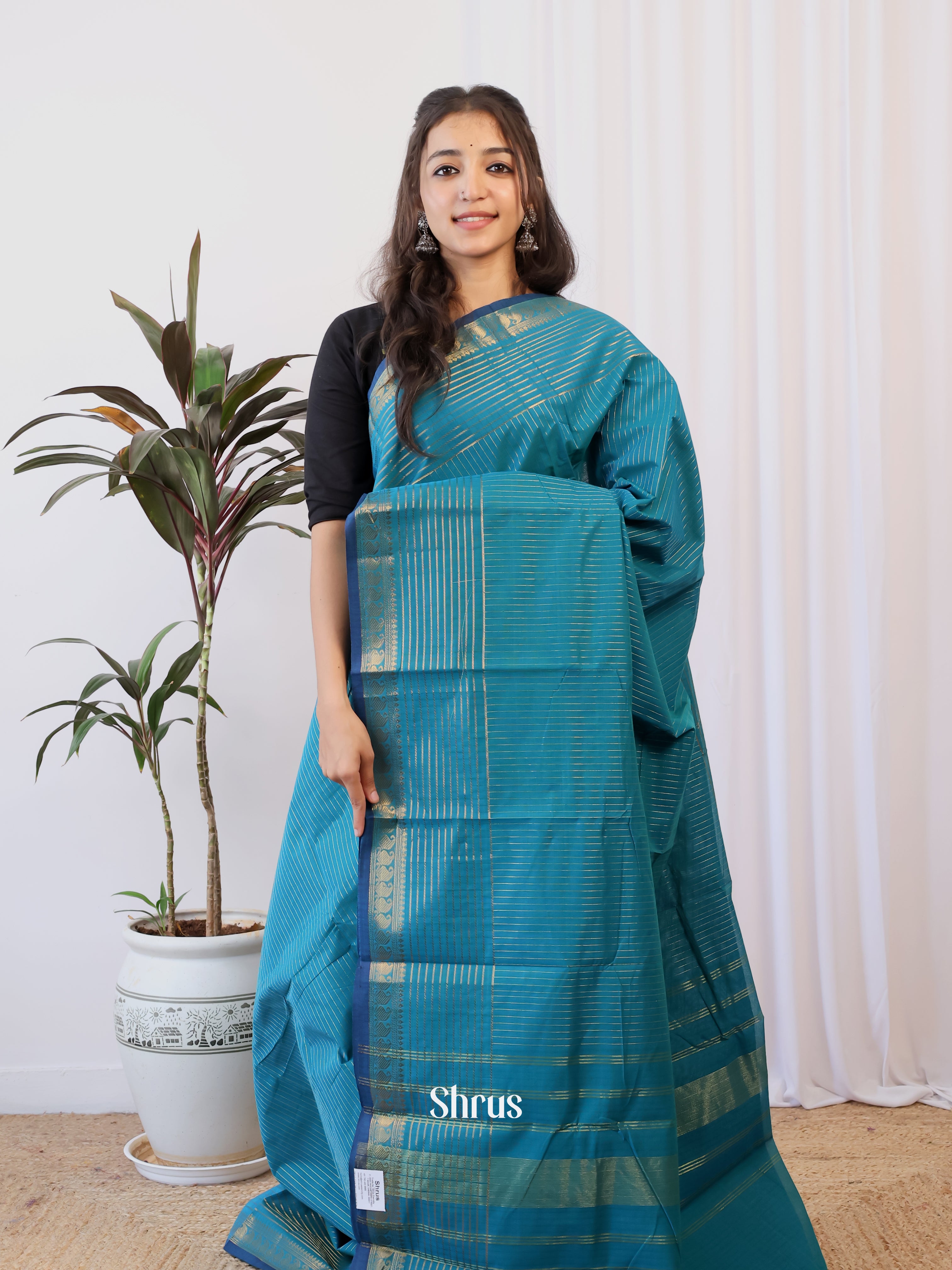 Blue - Chettinad Cotton Saree - Shop on Shrus.com