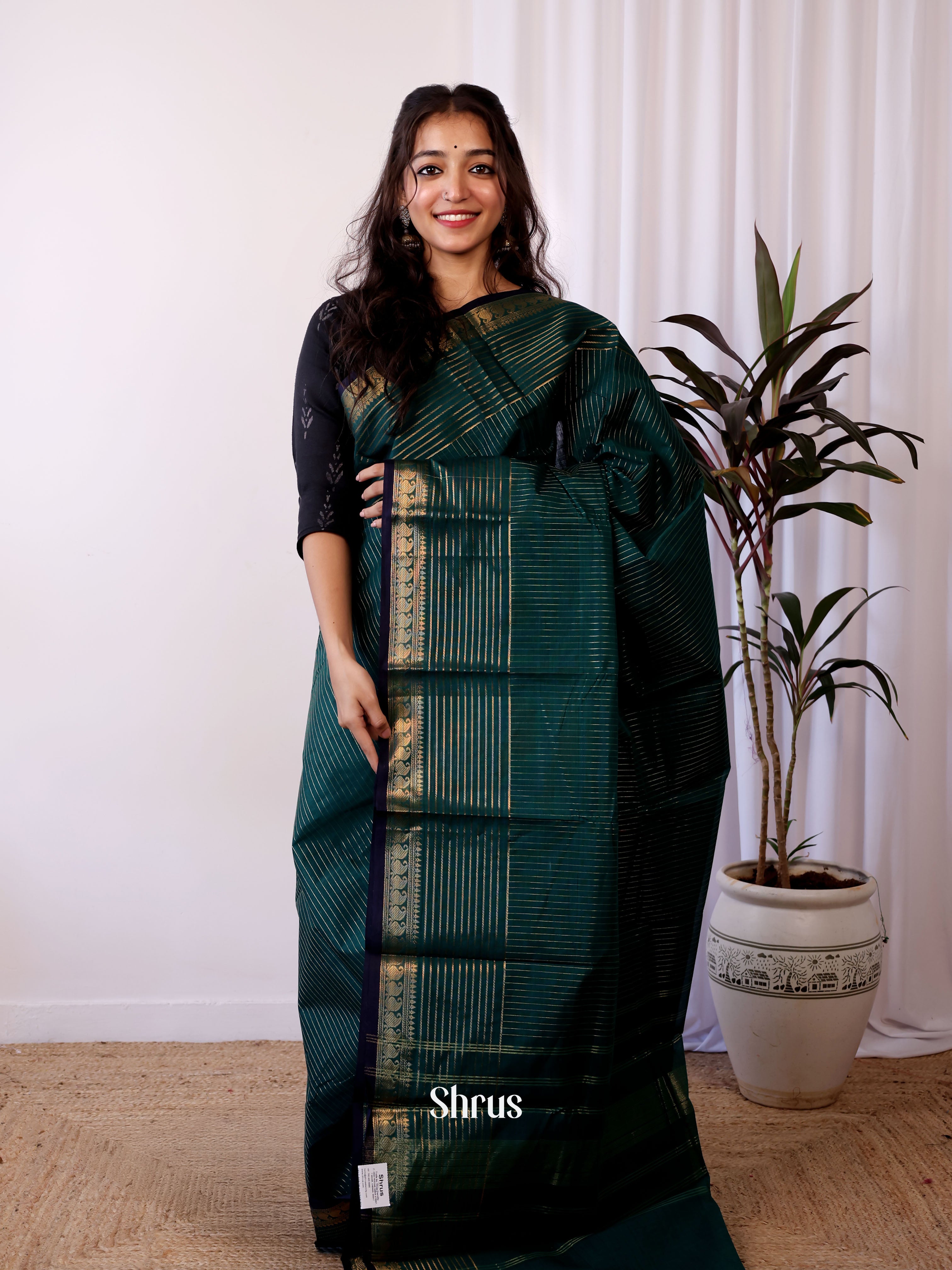 Green - Chettinad Cotton Saree - Shop on Shrus.com