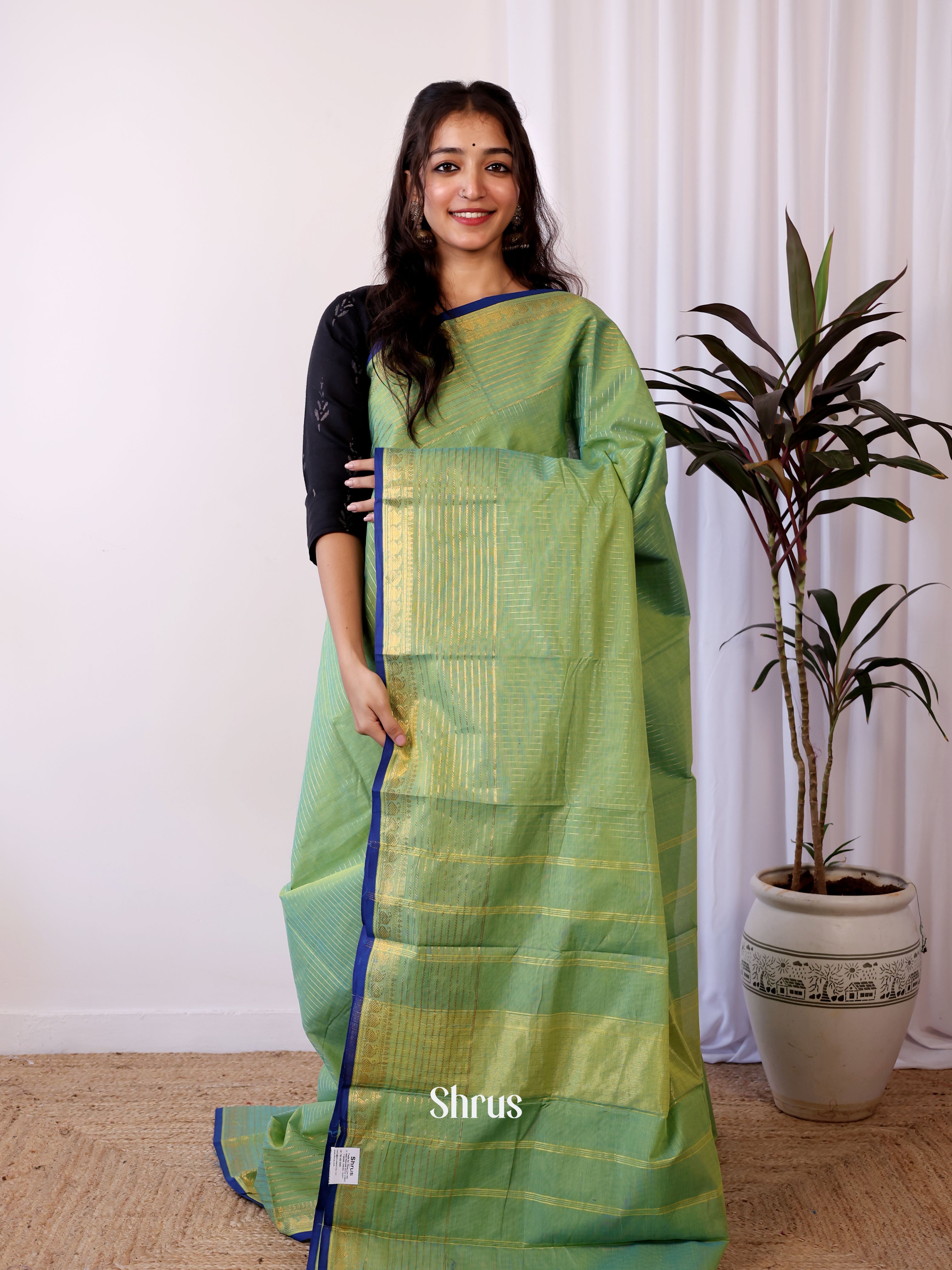 Green - Chettinad Cotton Saree - Shop on Shrus.com