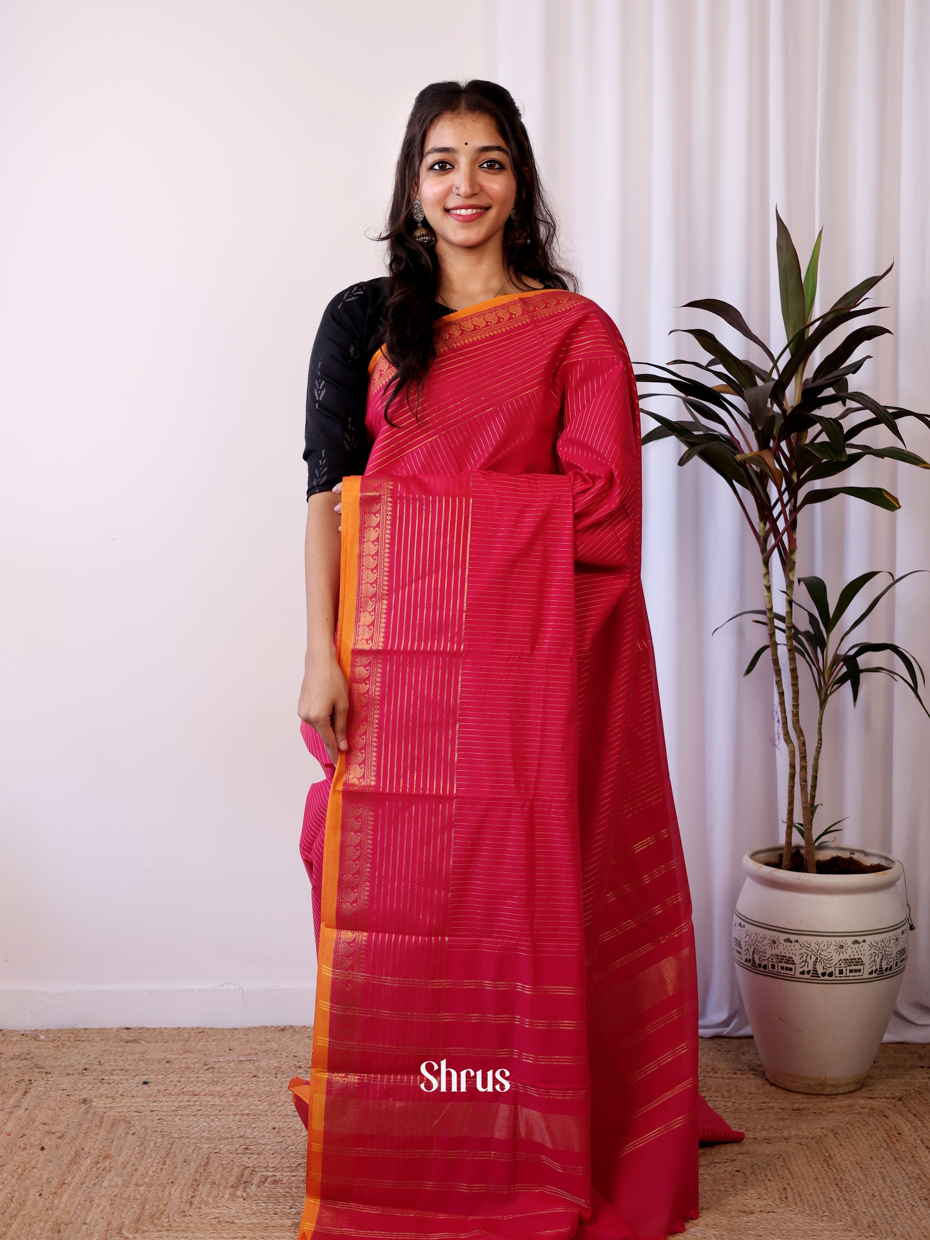 Red - Chettinad Cotton Saree - Shop on Shrus.com