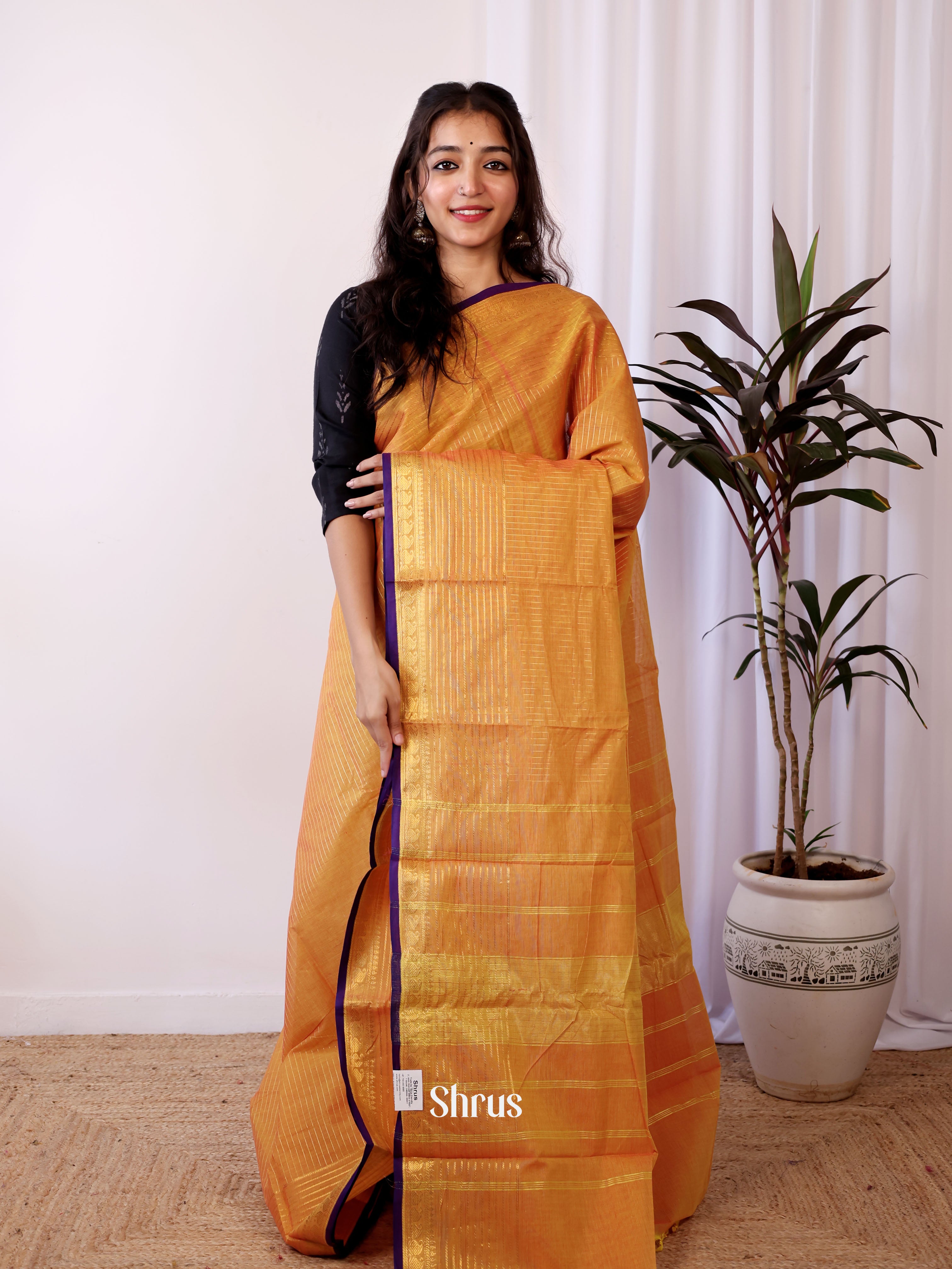 Orange & Violet - Chettinad Cotton Saree - Shop on Shrus.com