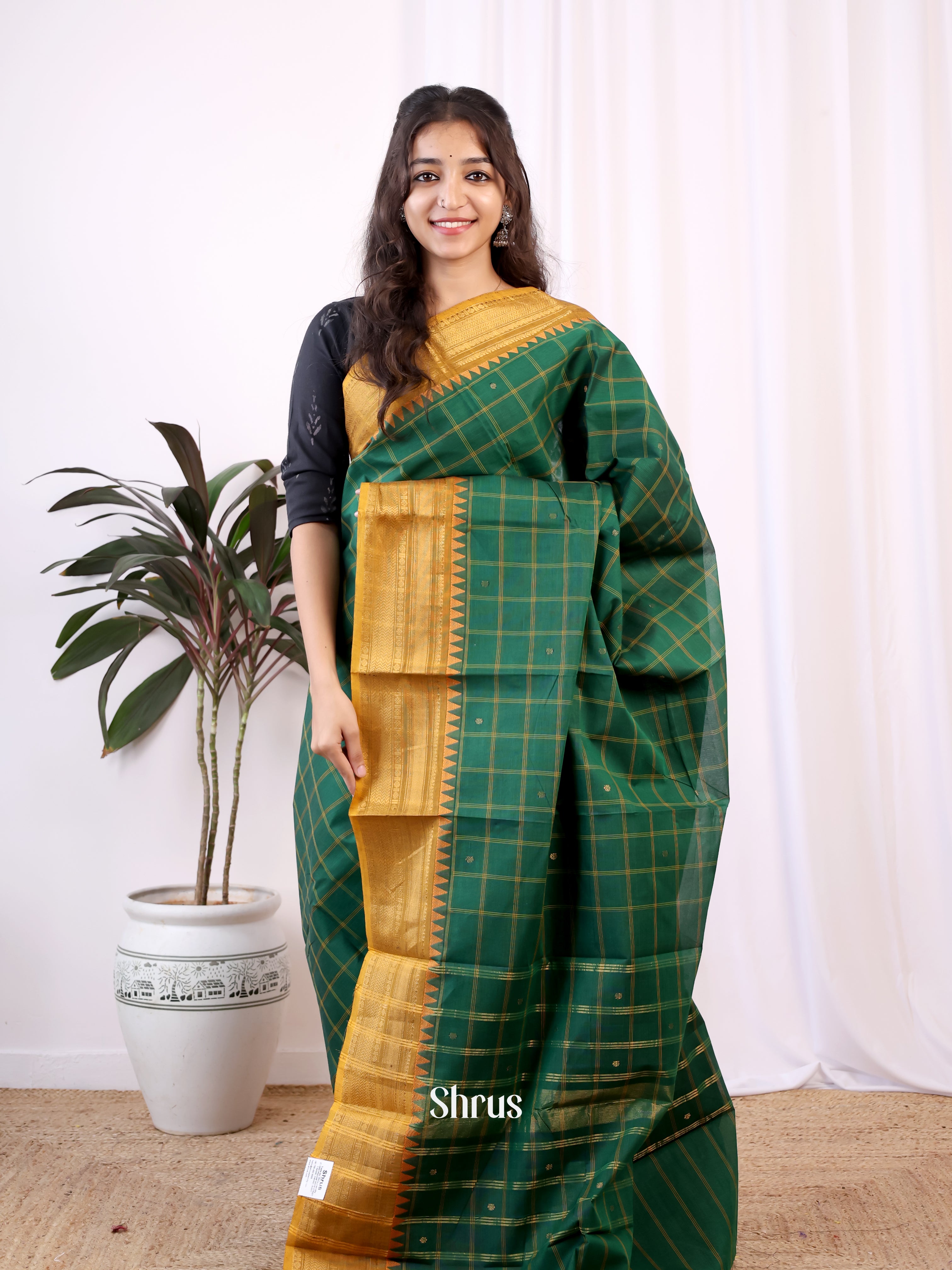 Green & Mustard- Chettinad Cotton Saree - Shop on Shrus.com