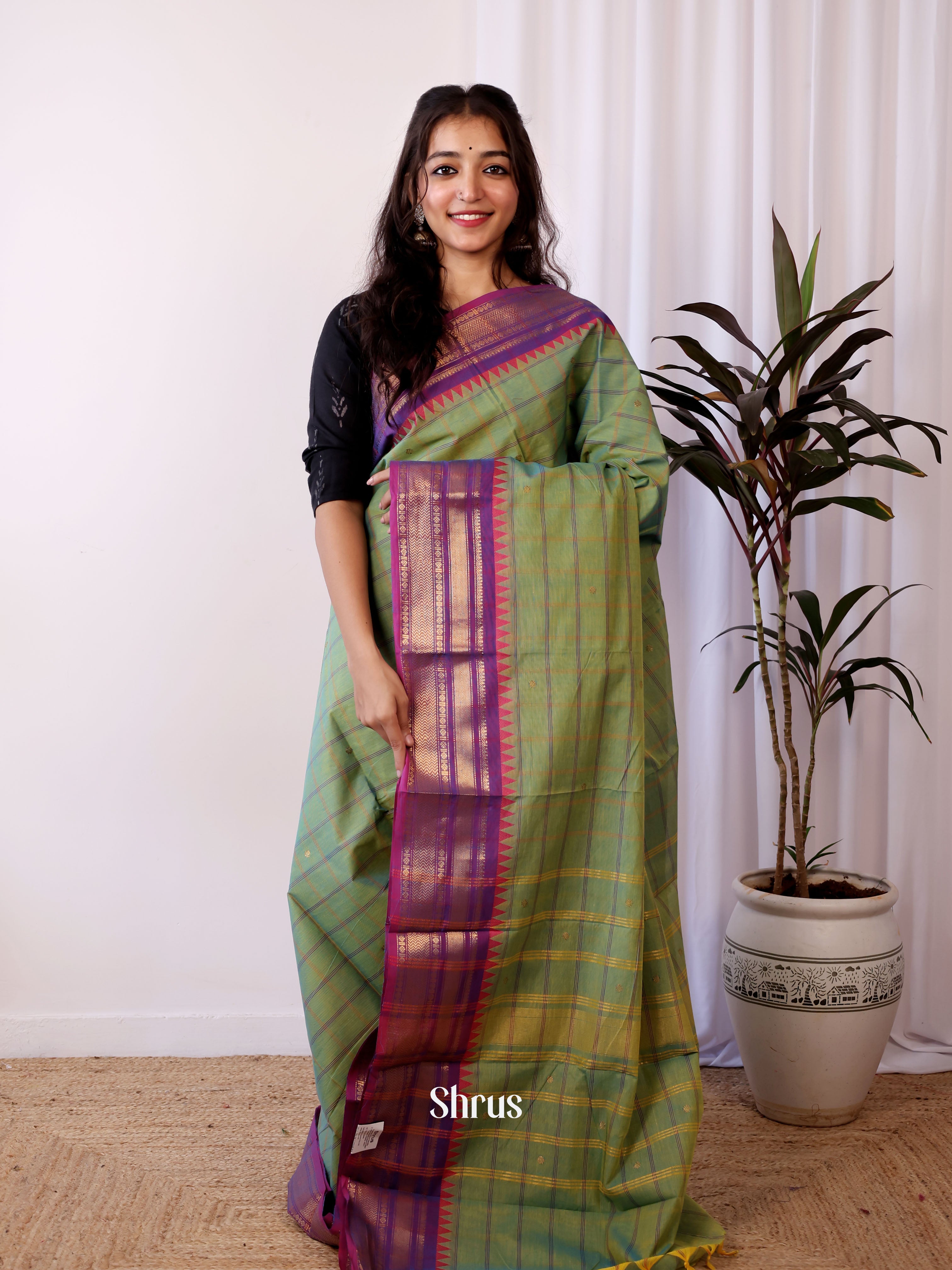 Green & Purple - Chettinad Cotton Saree - Shop on Shrus.com