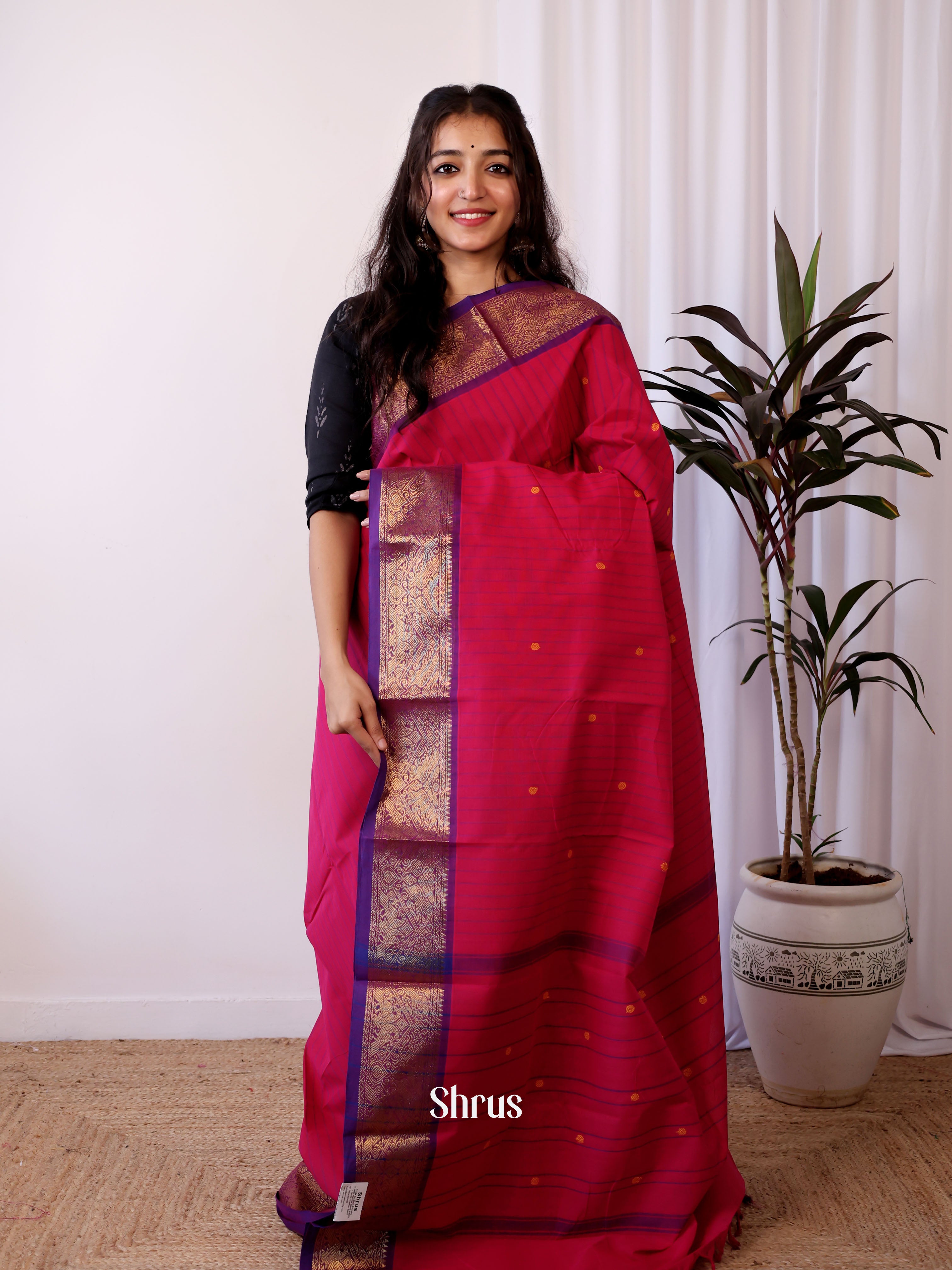 Red & Purple- Chettinad Cotton Saree - Shop on Shrus.com