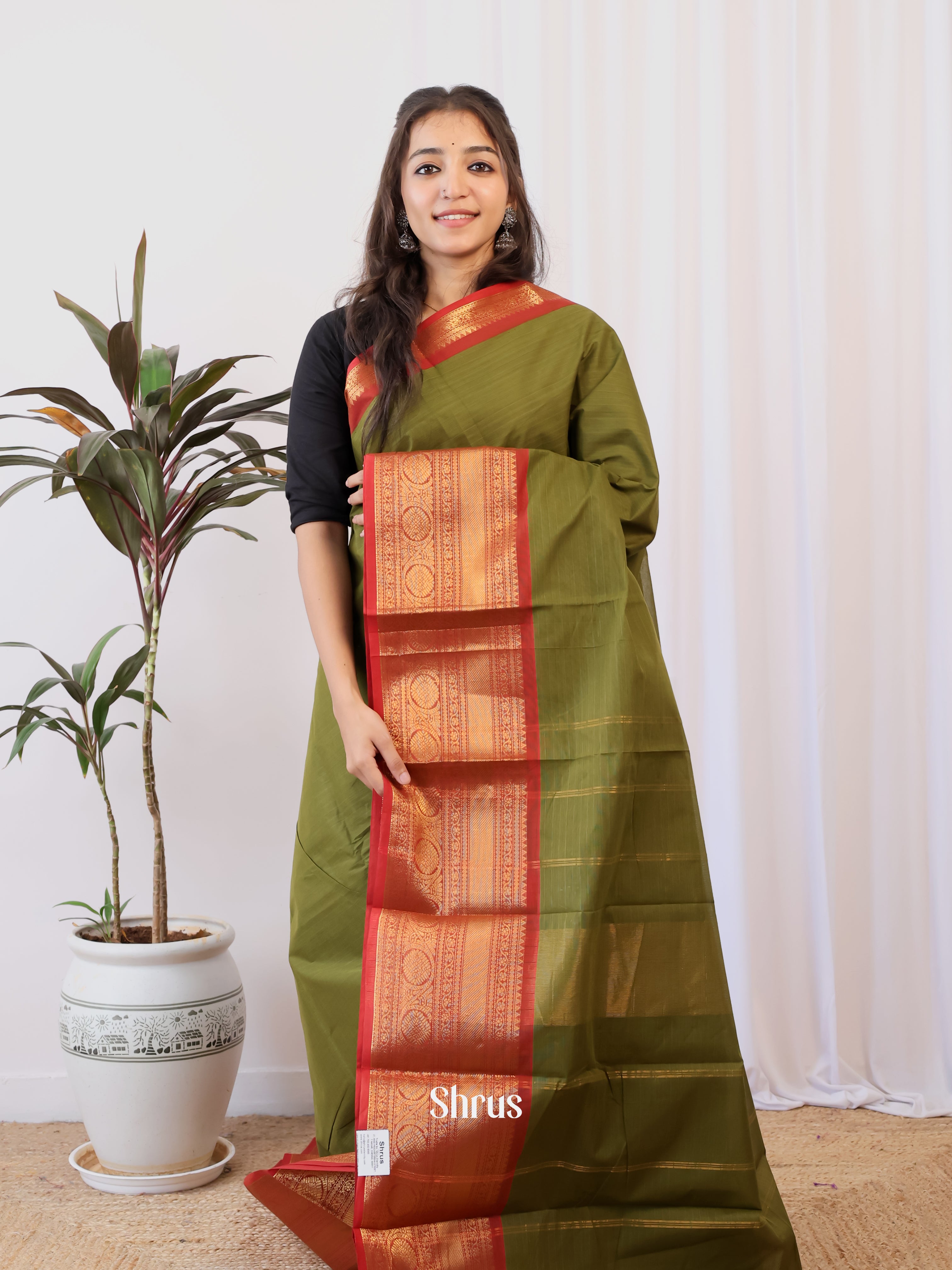 Green & Red - Chettinad Cotton Saree - Shop on Shrus.com