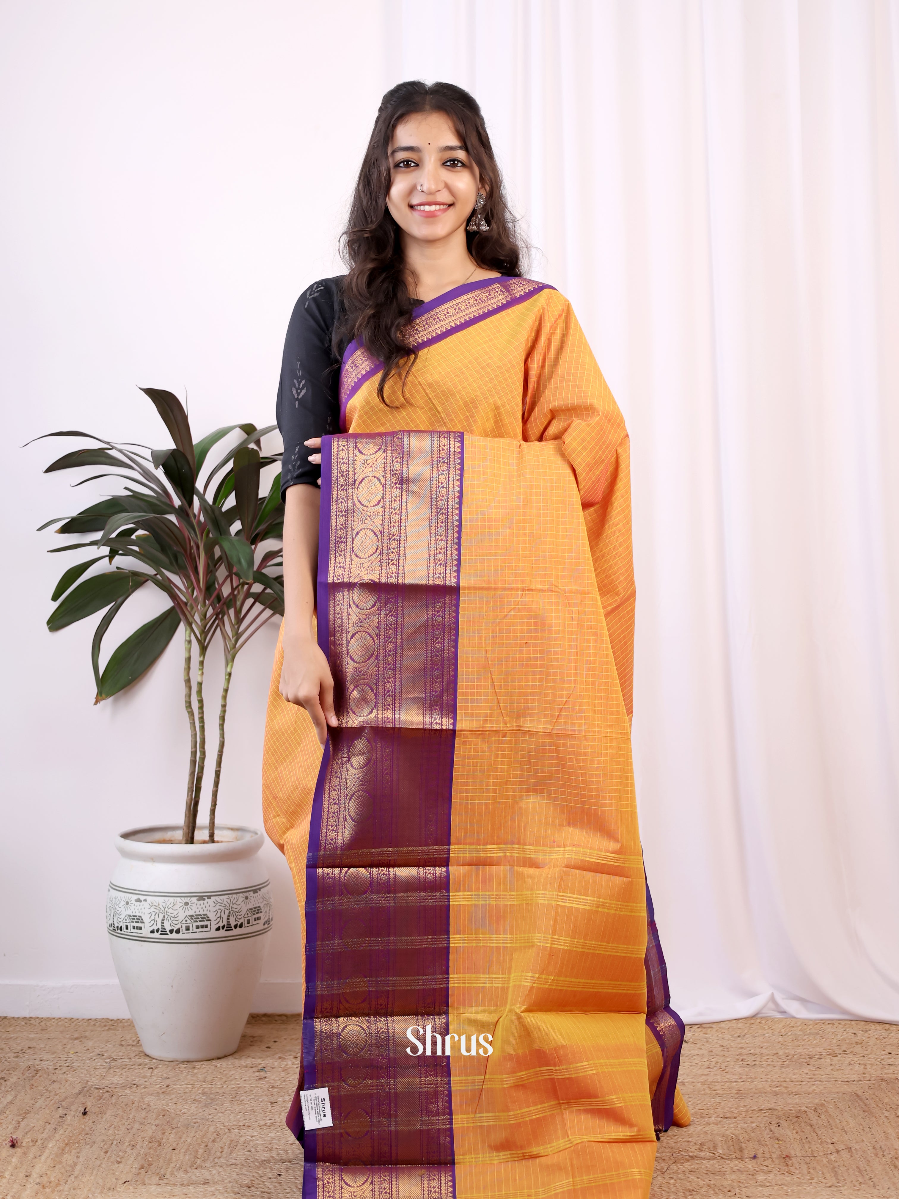 Orange & Violet - Chettinad Cotton Saree - Shop on Shrus.com