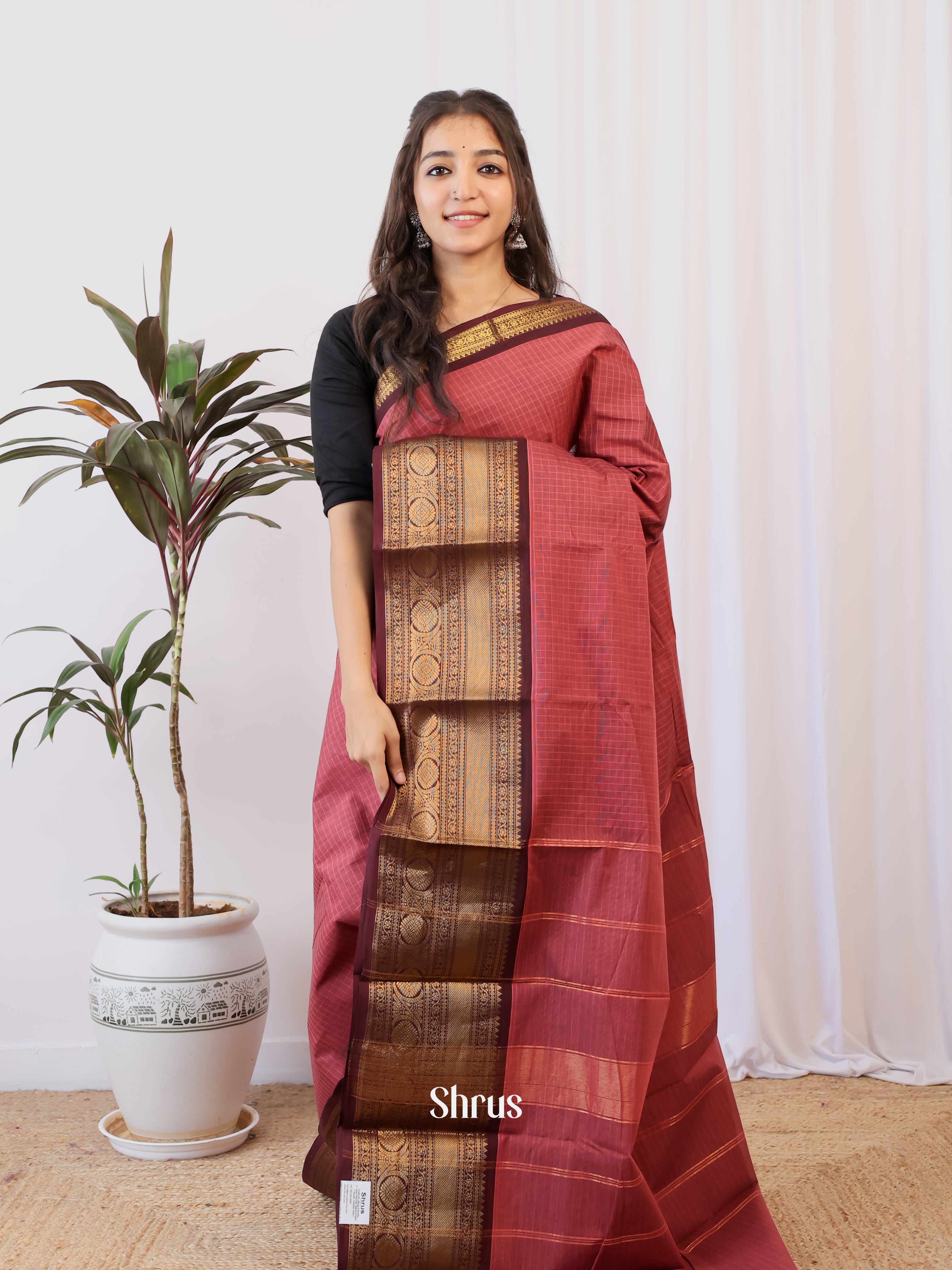 Onion Peel & Brown- Chettinad Cotton Saree - Shop on Shrus.com