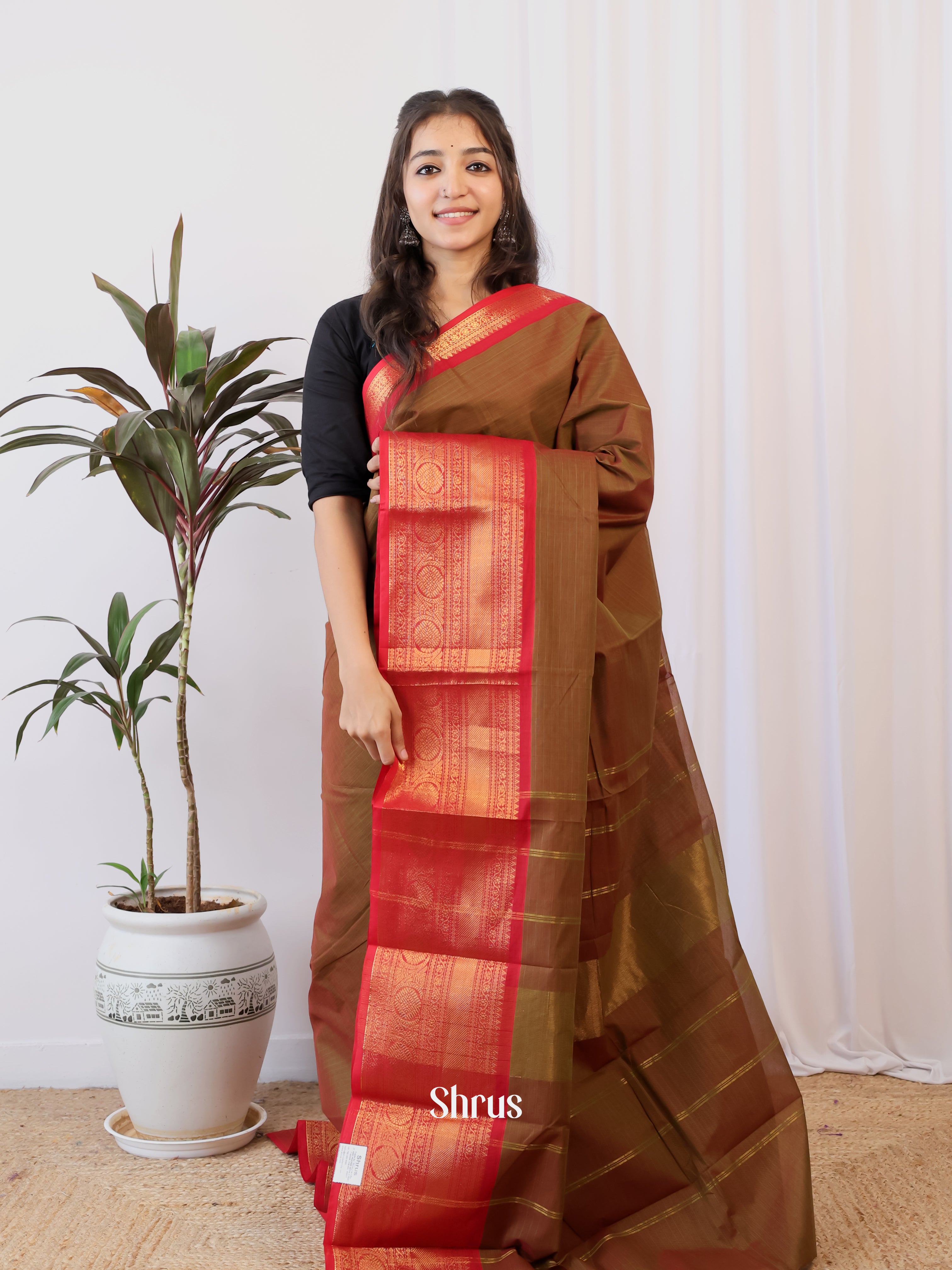 Mehandi & Red - Chettinad Cotton Saree - Shop on Shrus.com