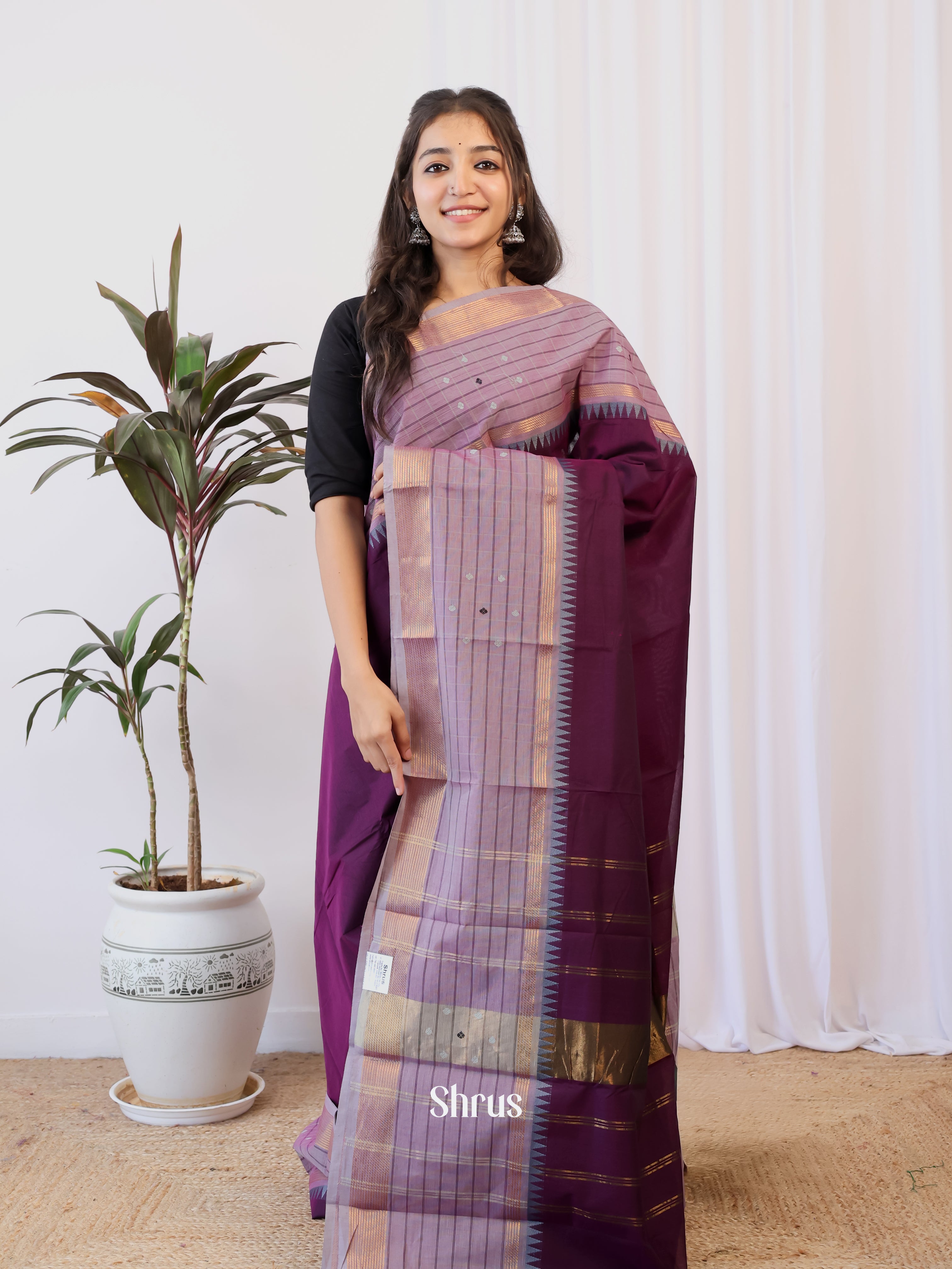 Violet & Lavender - Chettinad Cotton Saree - Shop on Shrus.com