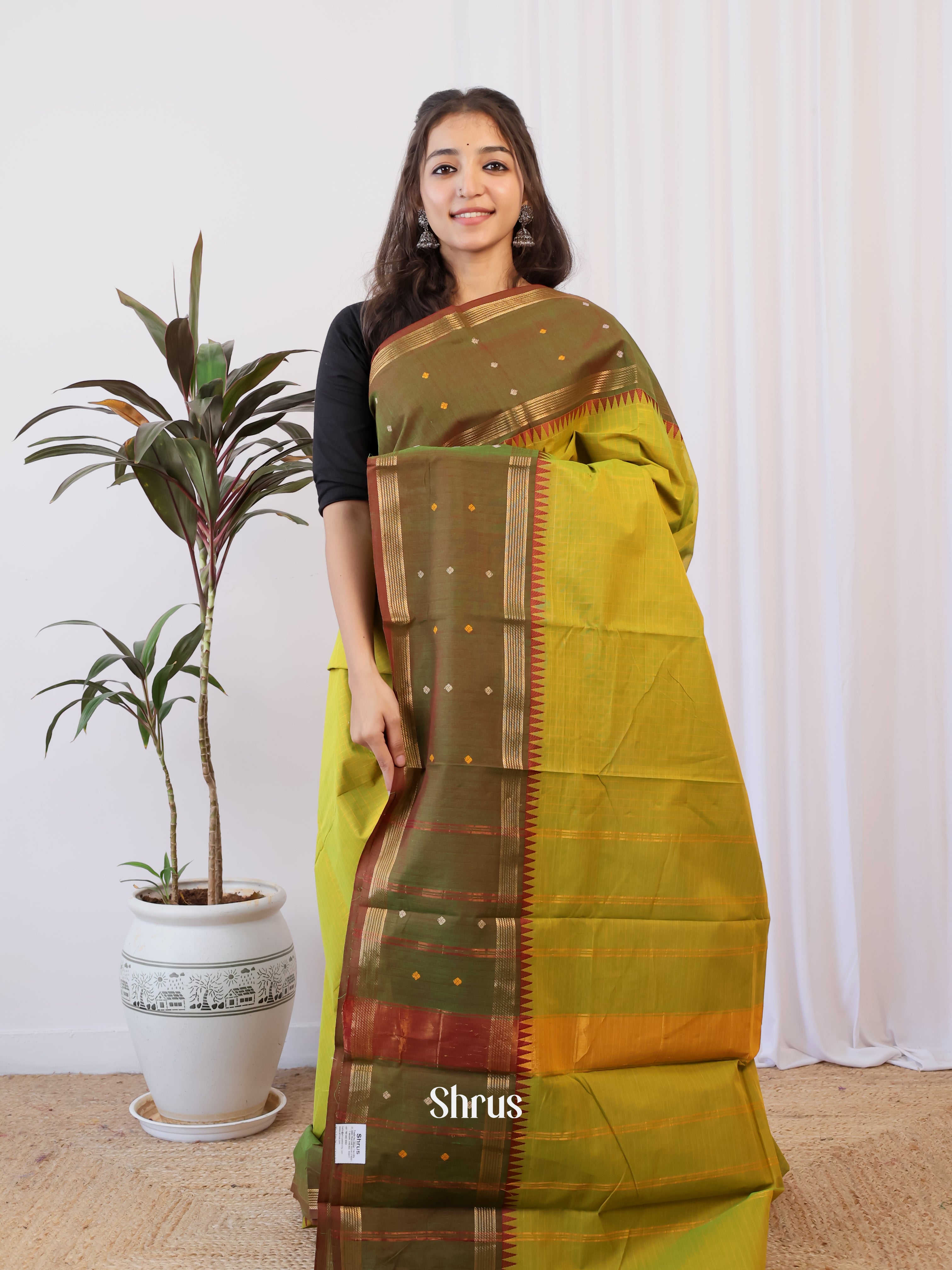Green & Chutney Green - Chettinad Cotton Saree - Shop on Shrus.com