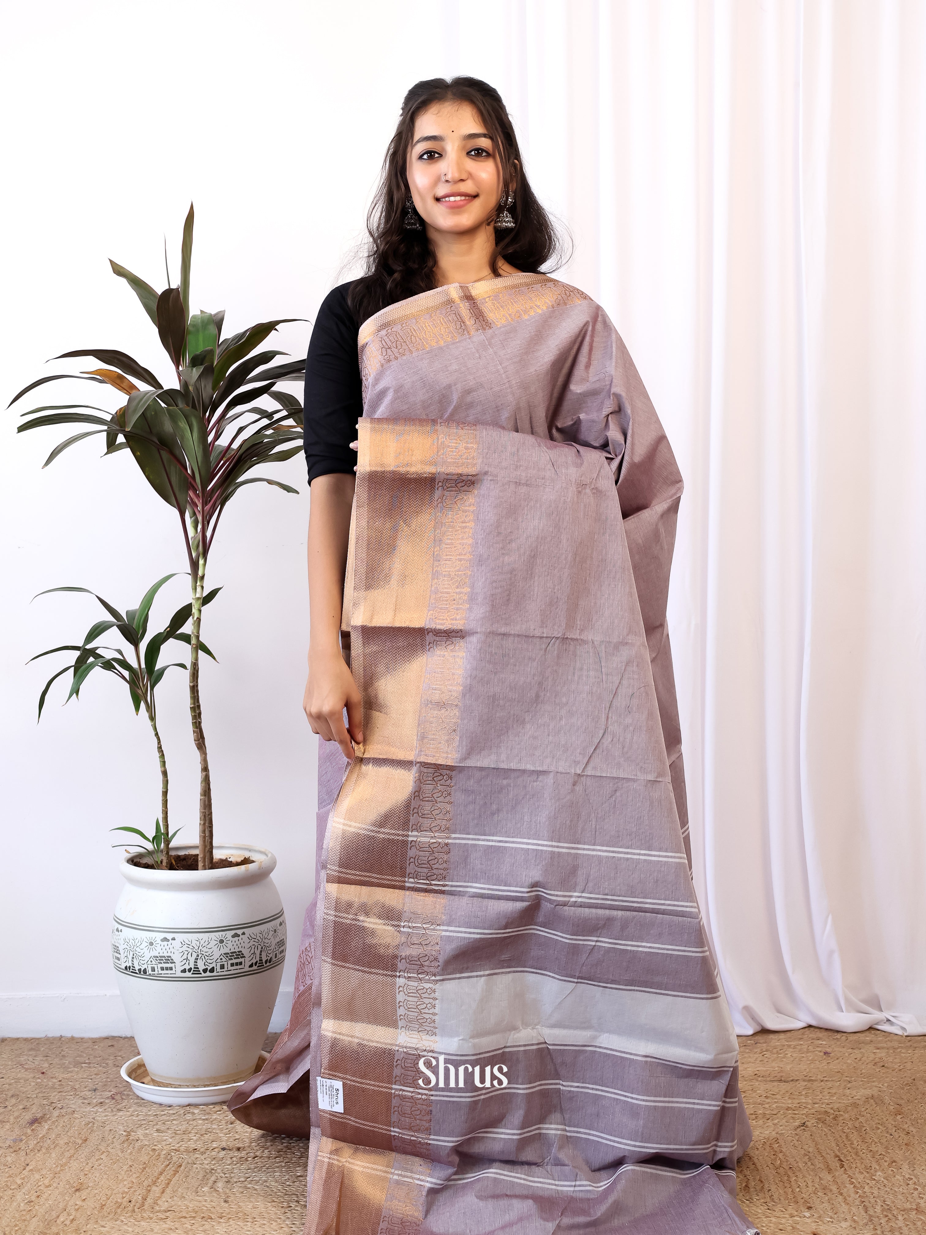 Grey - Chettinad Cotton Saree - Shop on Shrus.com