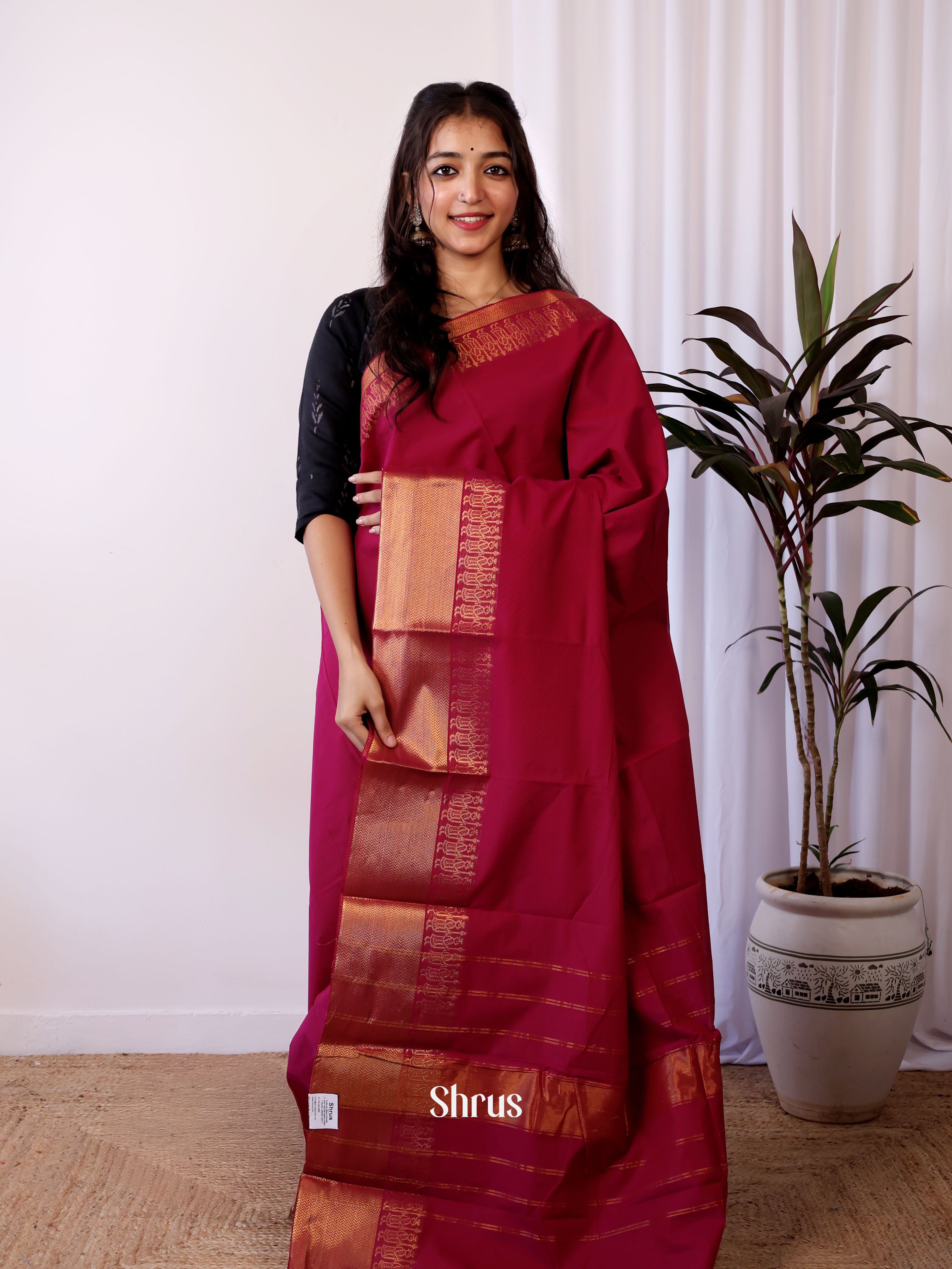 Red - Chettinad Cotton Saree - Shop on Shrus.com