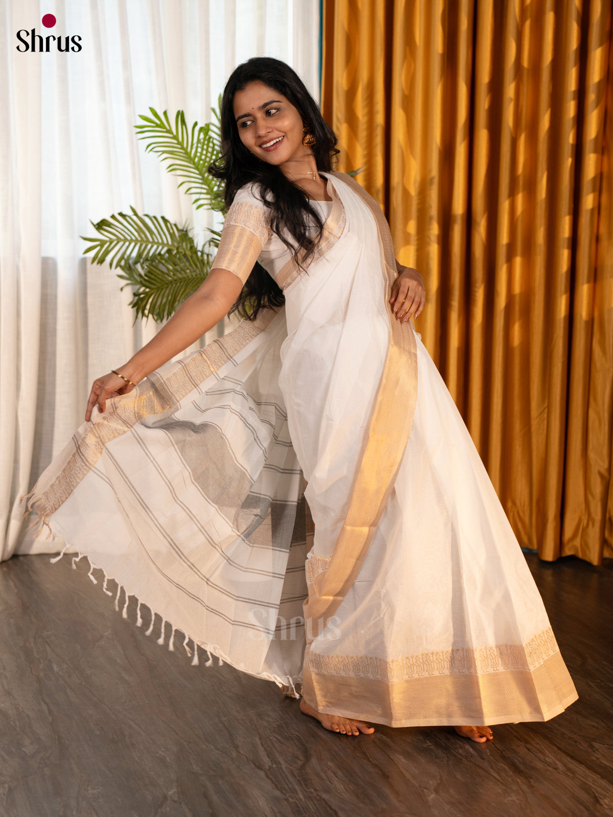 Cream - Chettinad Cotton Saree - Shop on Shrus.com