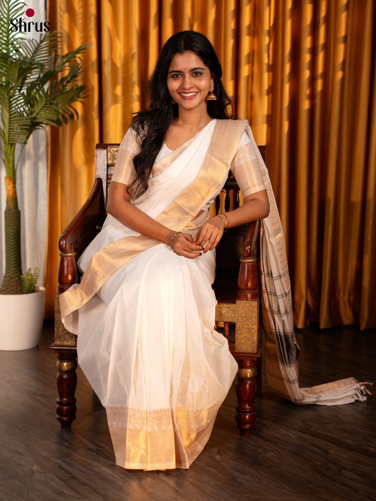 Cream - Chettinad Cotton Saree - Shop on Shrus.com