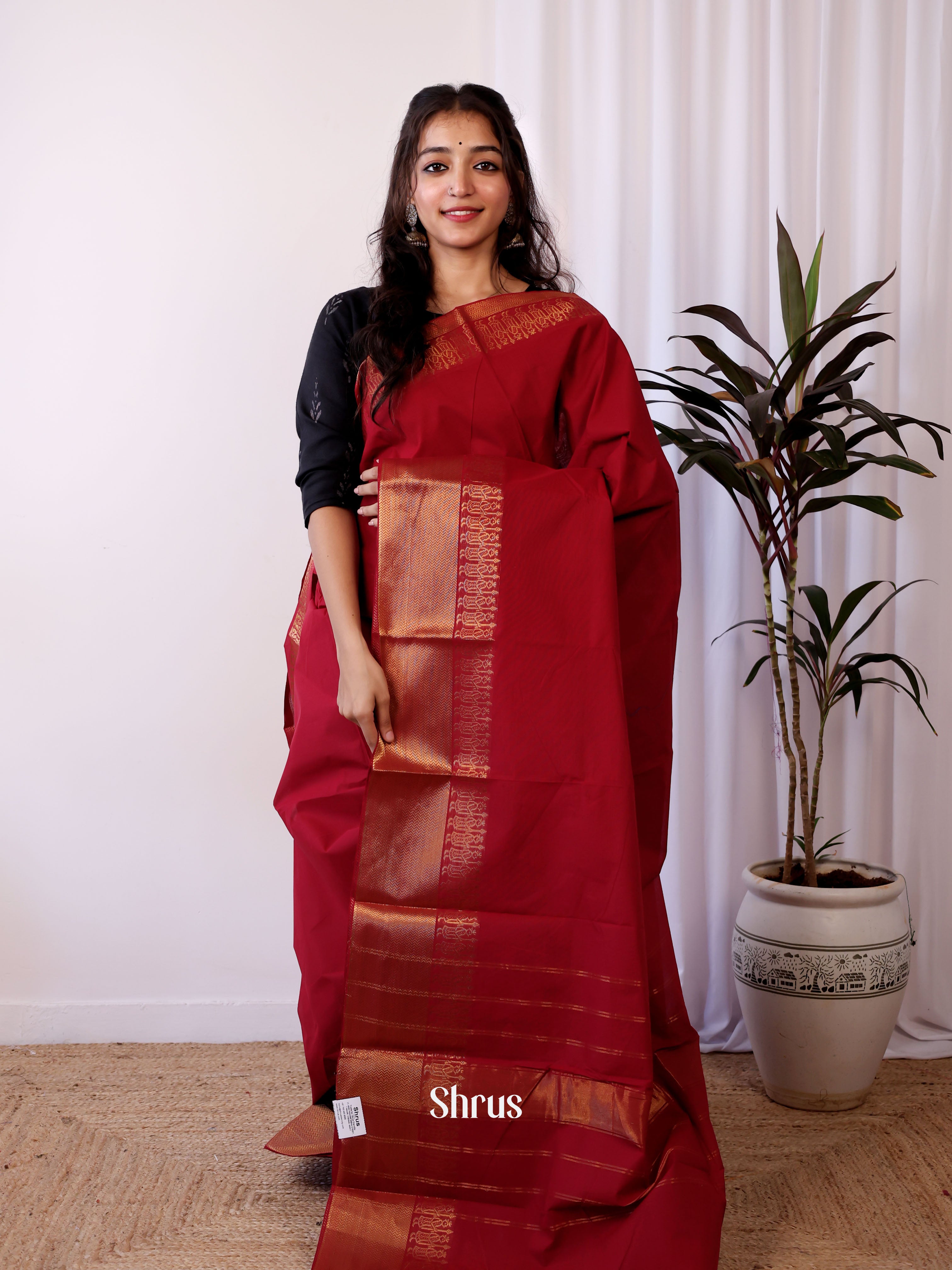 Red- Chettinad Cotton Saree - Shop on Shrus.com