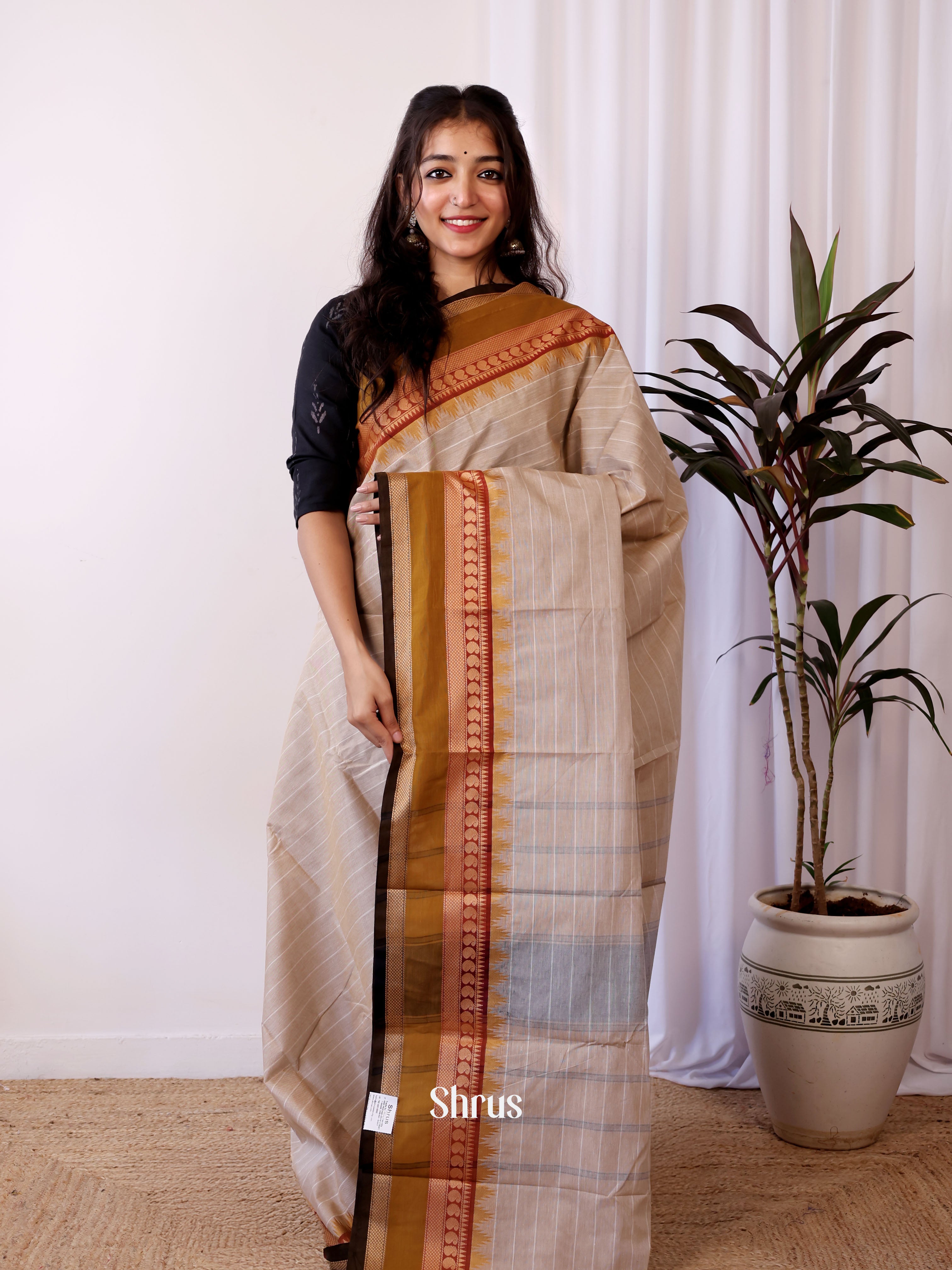 Grey & Black - Chettinad Cotton Saree - Shop on Shrus.com