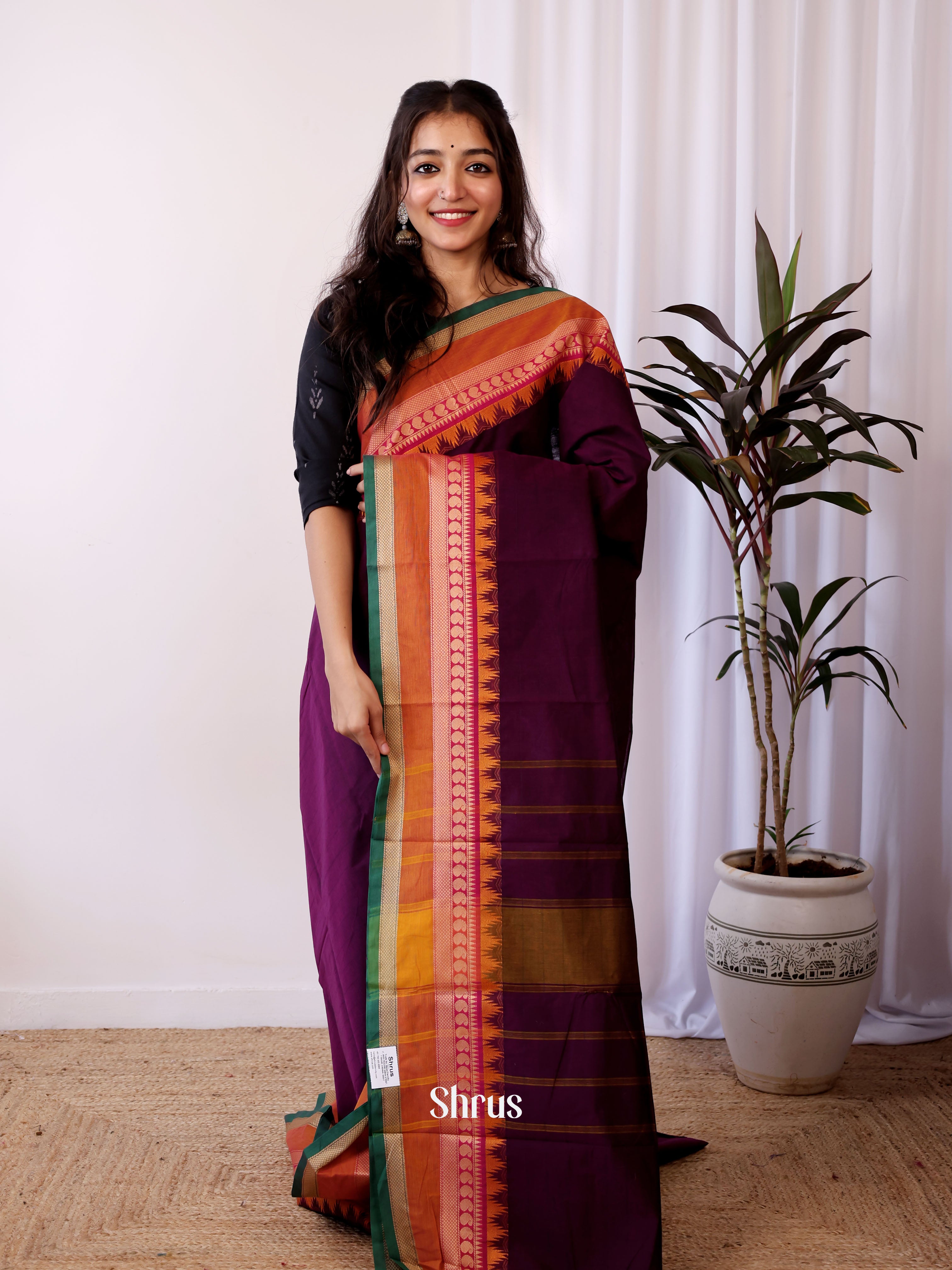 Violet & Orange - Chettinad Cotton Saree - Shop on Shrus.com
