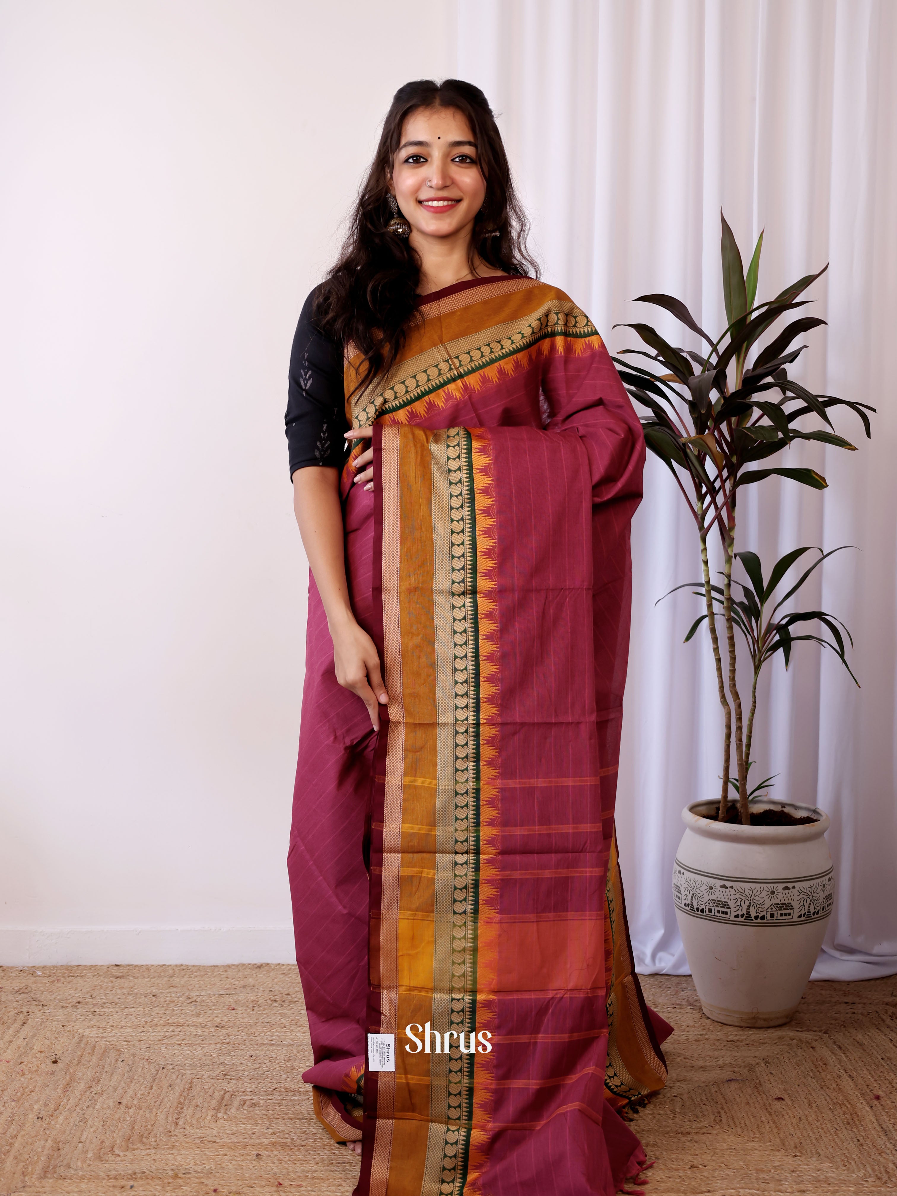 Maroon & Brown - Chettinad Cotton Saree - Shop on Shrus.com