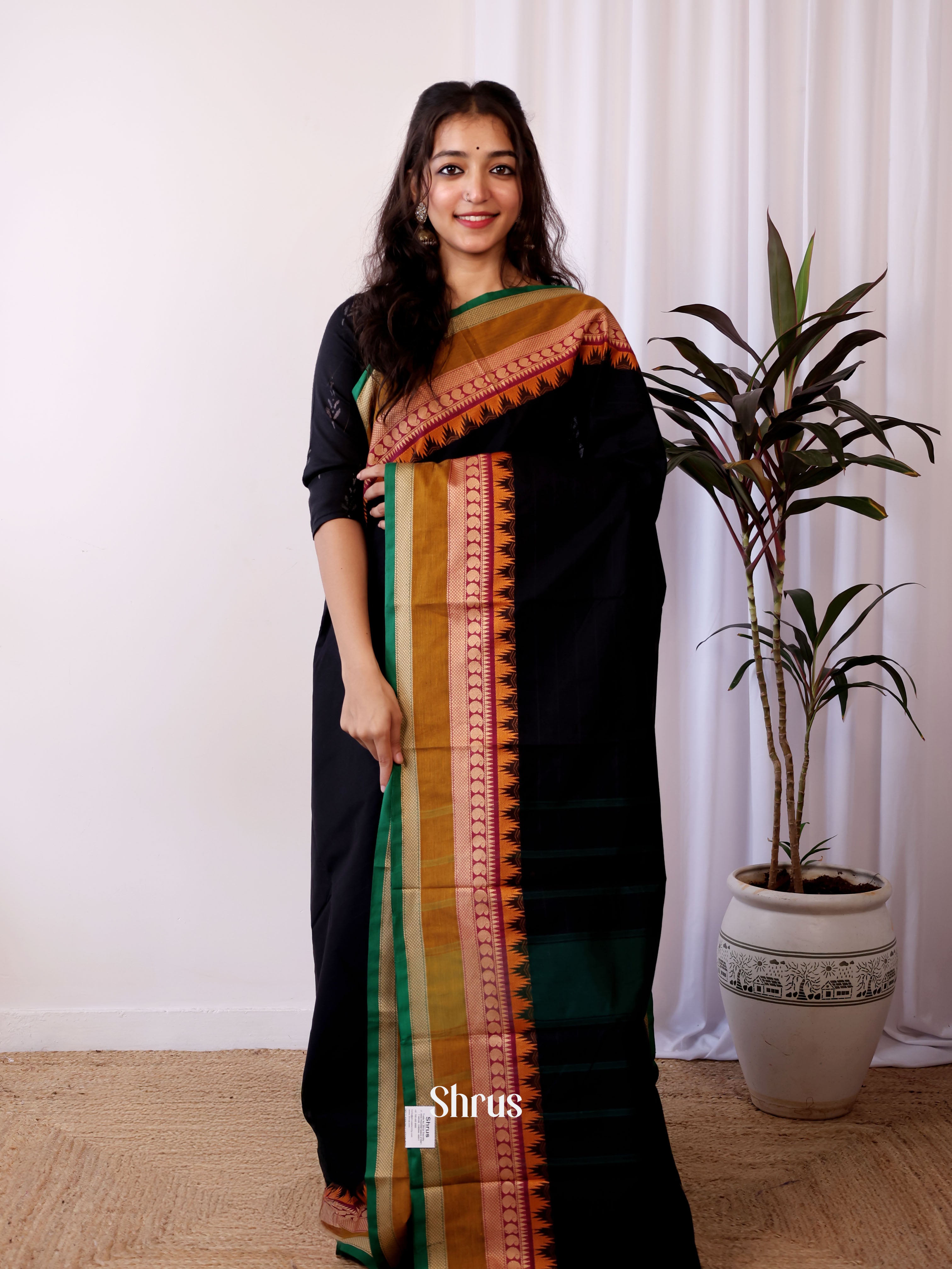 Black & Green - Chettinad Cotton Saree - Shop on Shrus.com