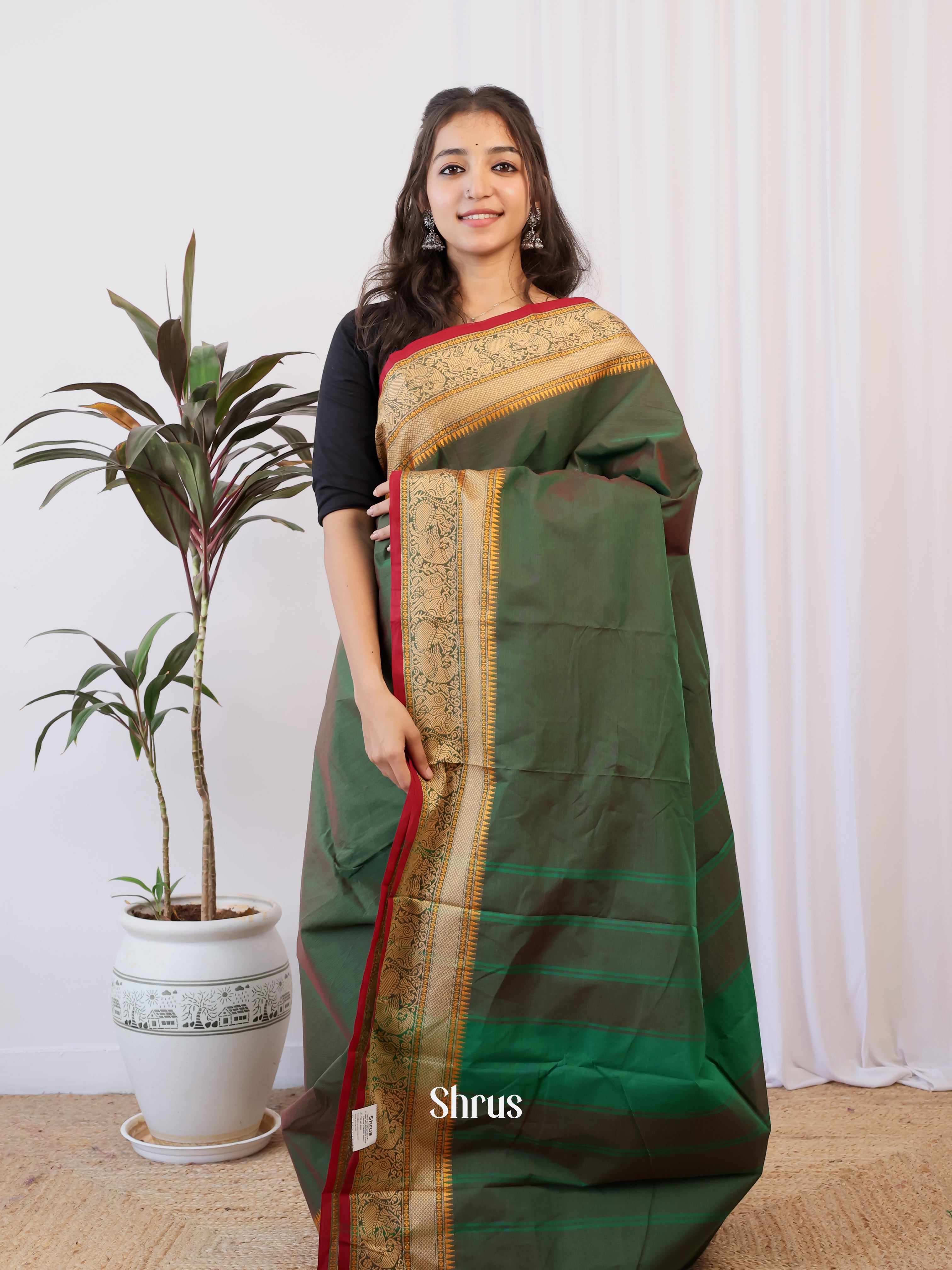 Green & Red- Chettinad Cotton Saree - Shop on Shrus.com