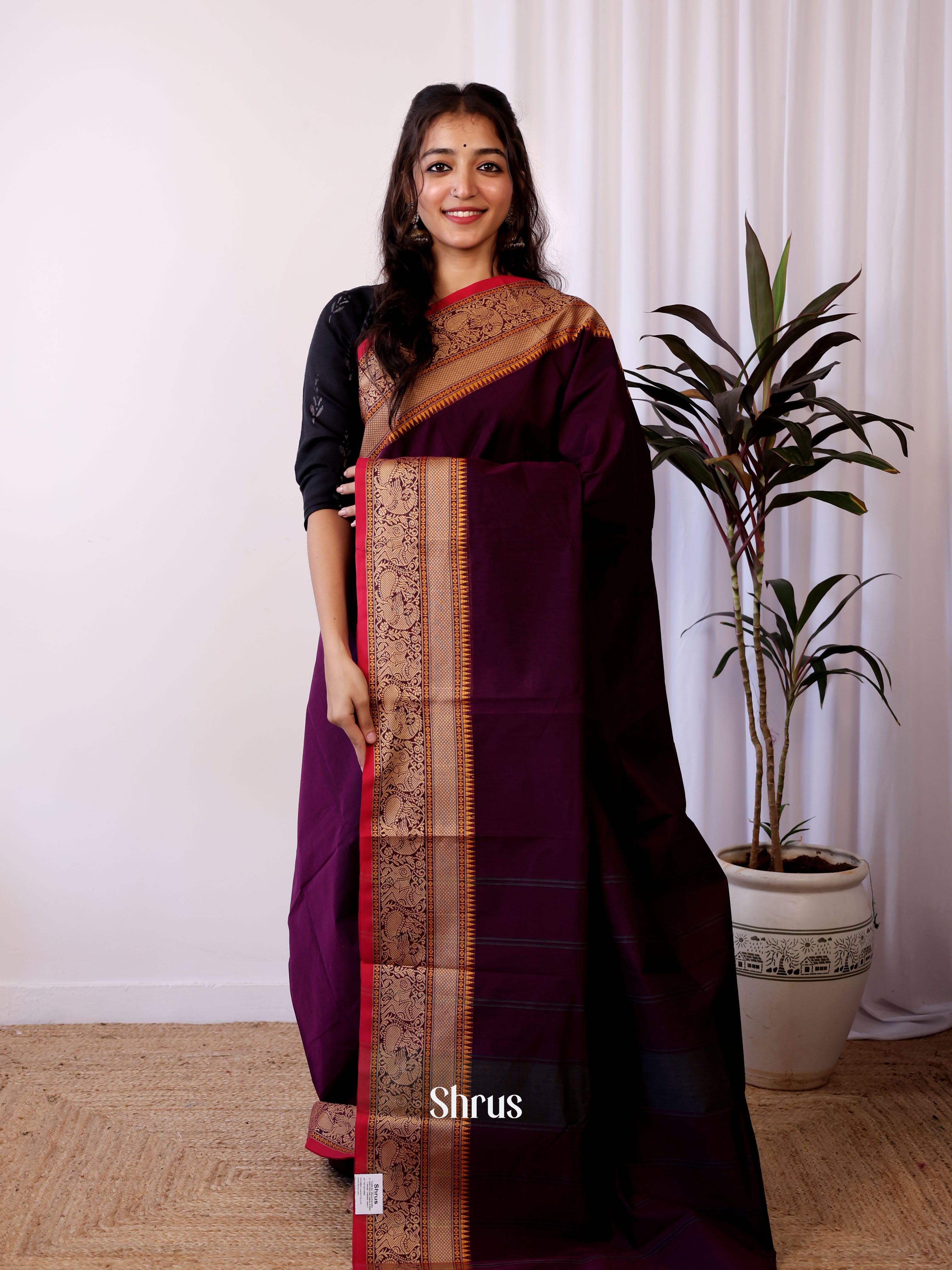Violet & Red - Chettinad Cotton Saree - Shop on Shrus.com