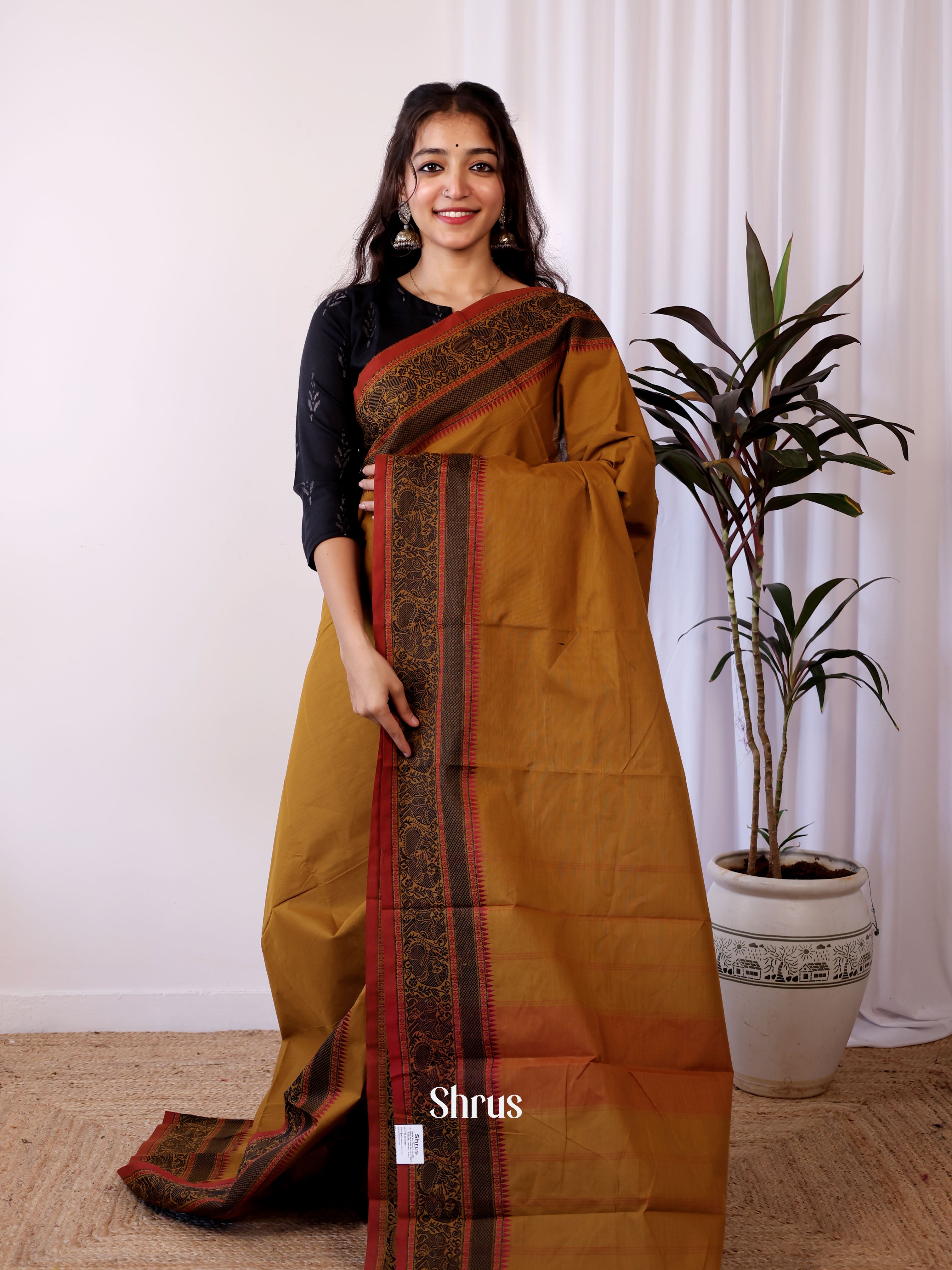 Brown & Black - Chettinad Cotton Saree - Shop on Shrus.com
