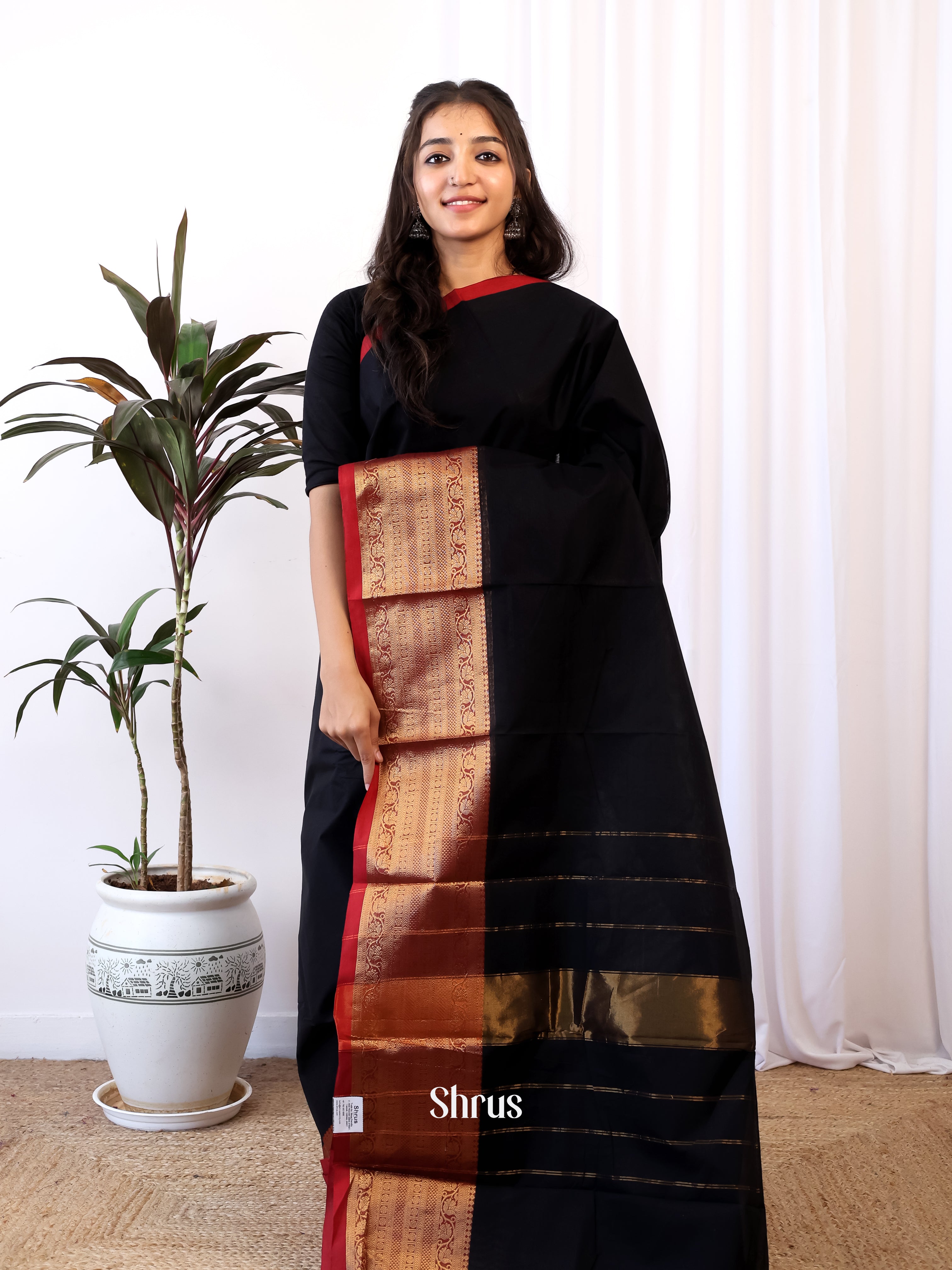 Black & Red - Chettinad Cotton Saree - Shop on Shrus.com