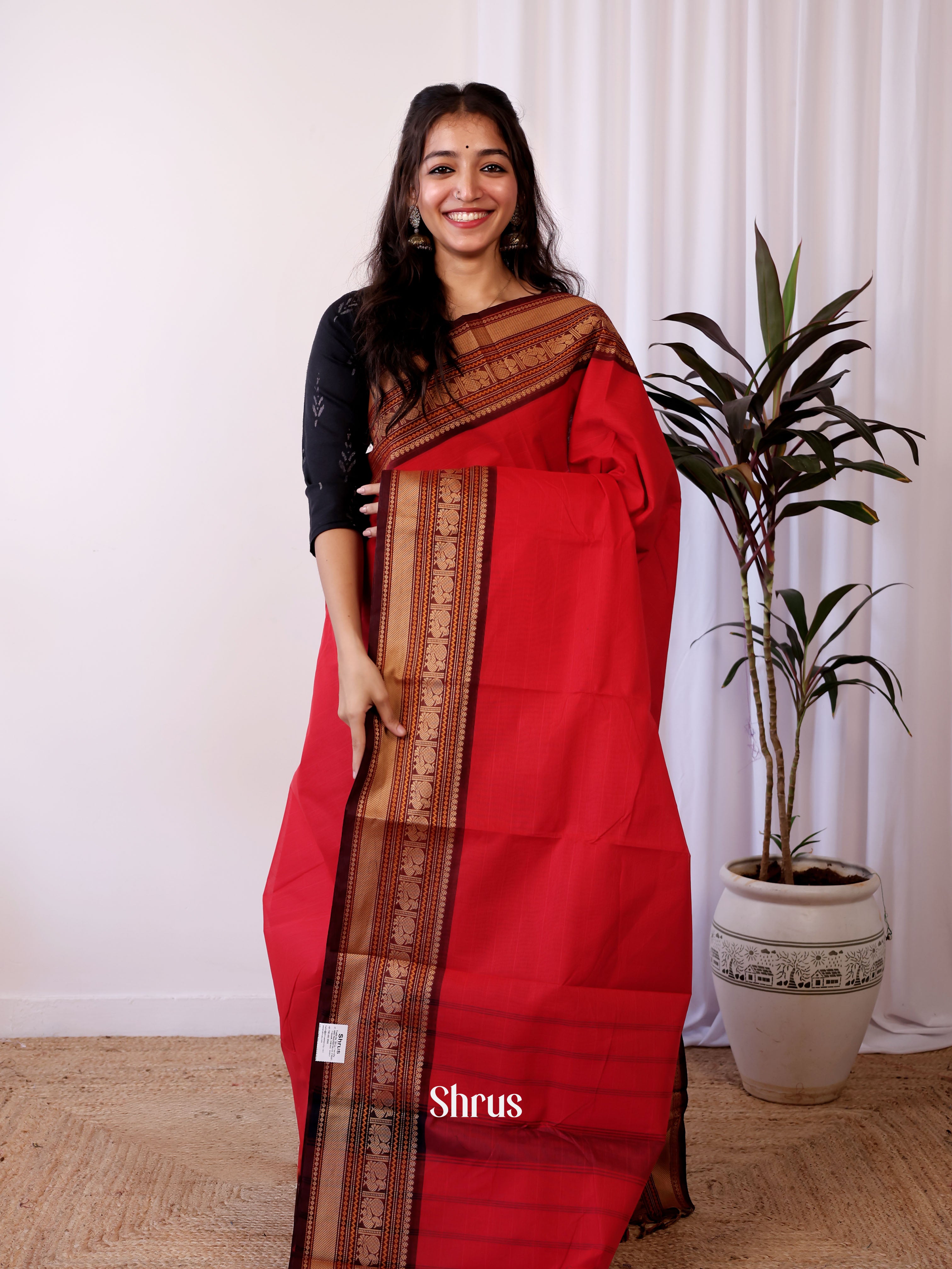 Red & Brown - Chettinad Cotton Saree - Shop on Shrus.com