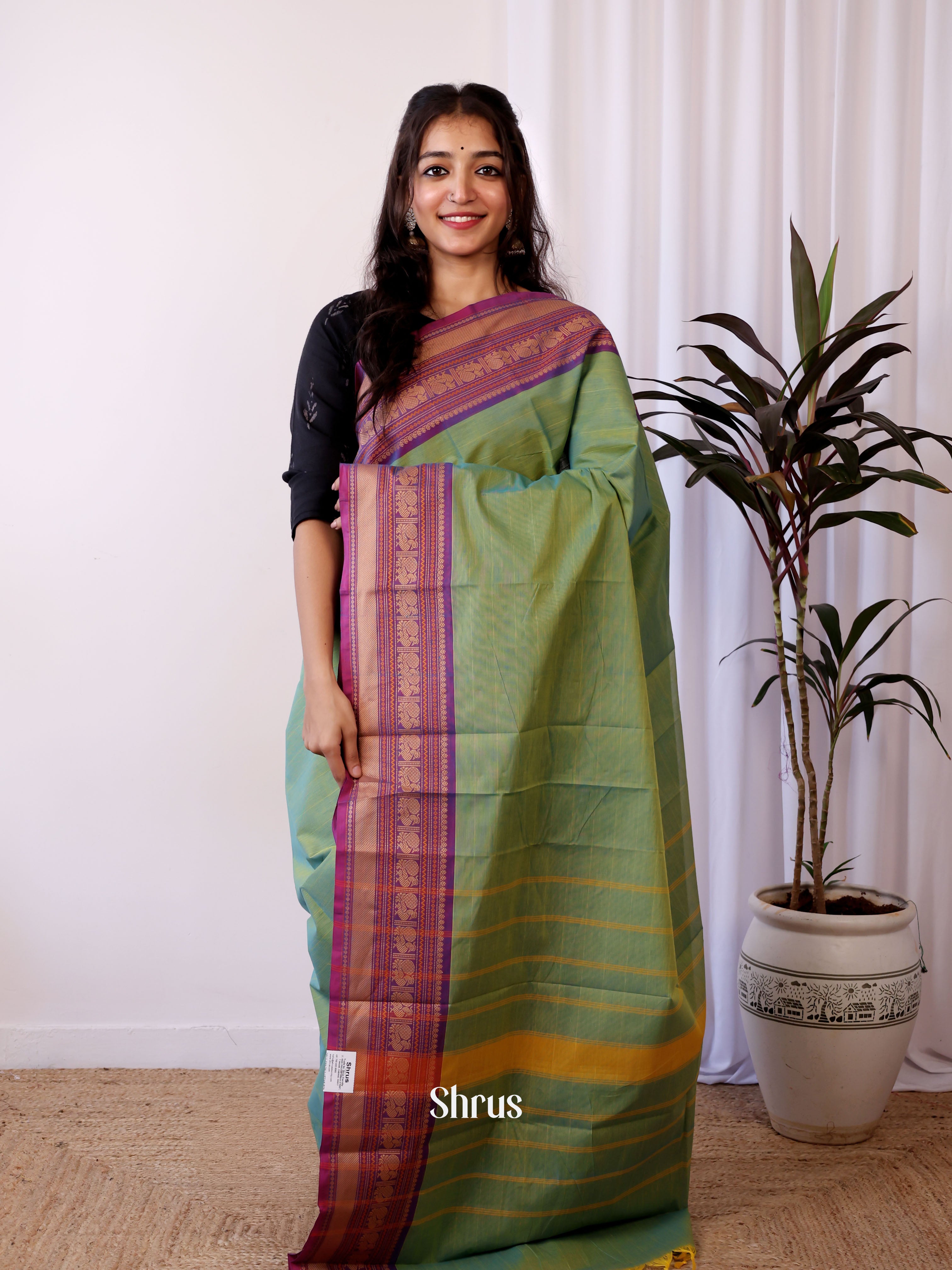 Green & Purple - Chettinad Cotton Saree - Shop on Shrus.com