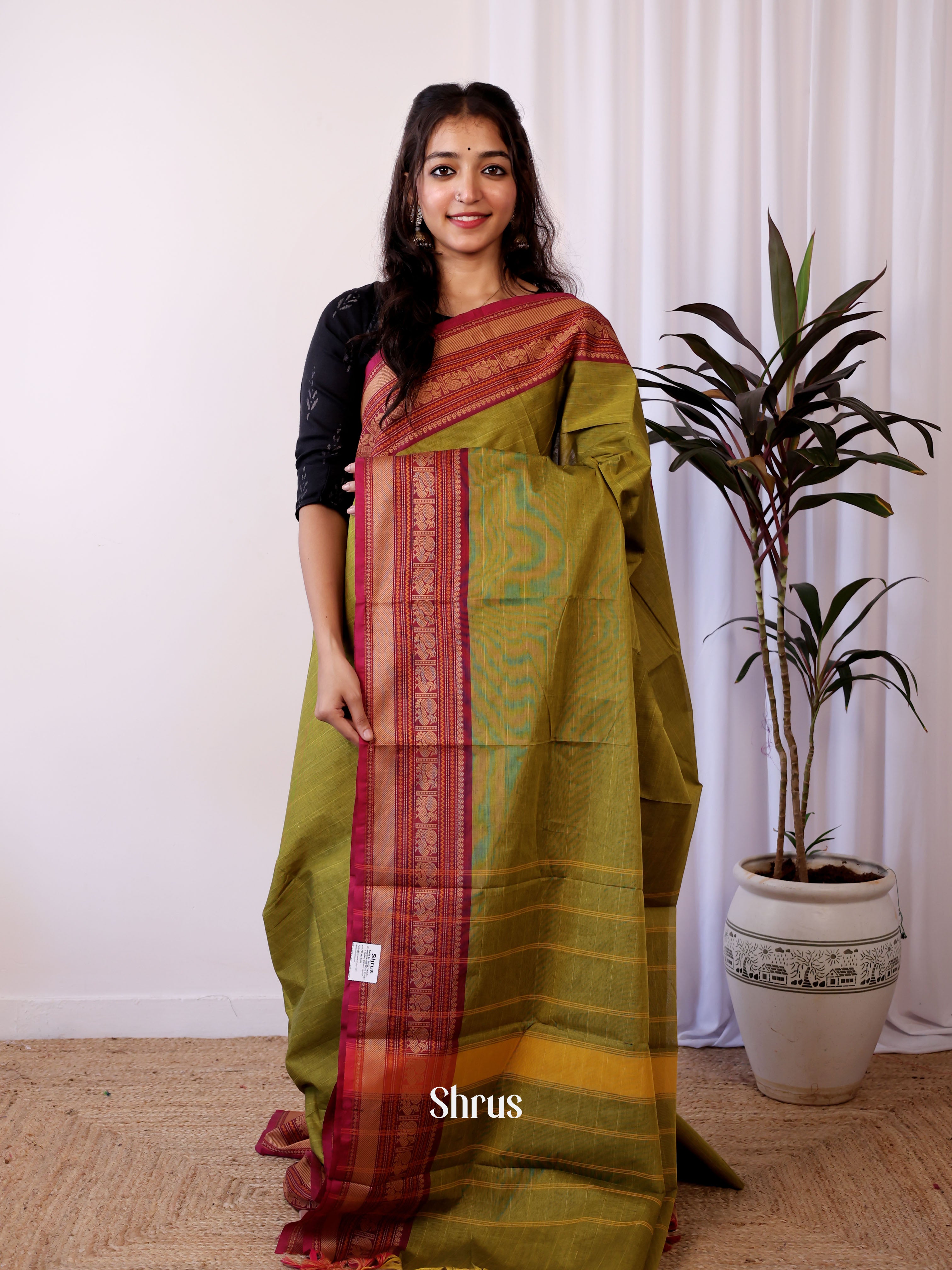 Green & Maroon- Chettinad Cotton Saree - Shop on Shrus.com