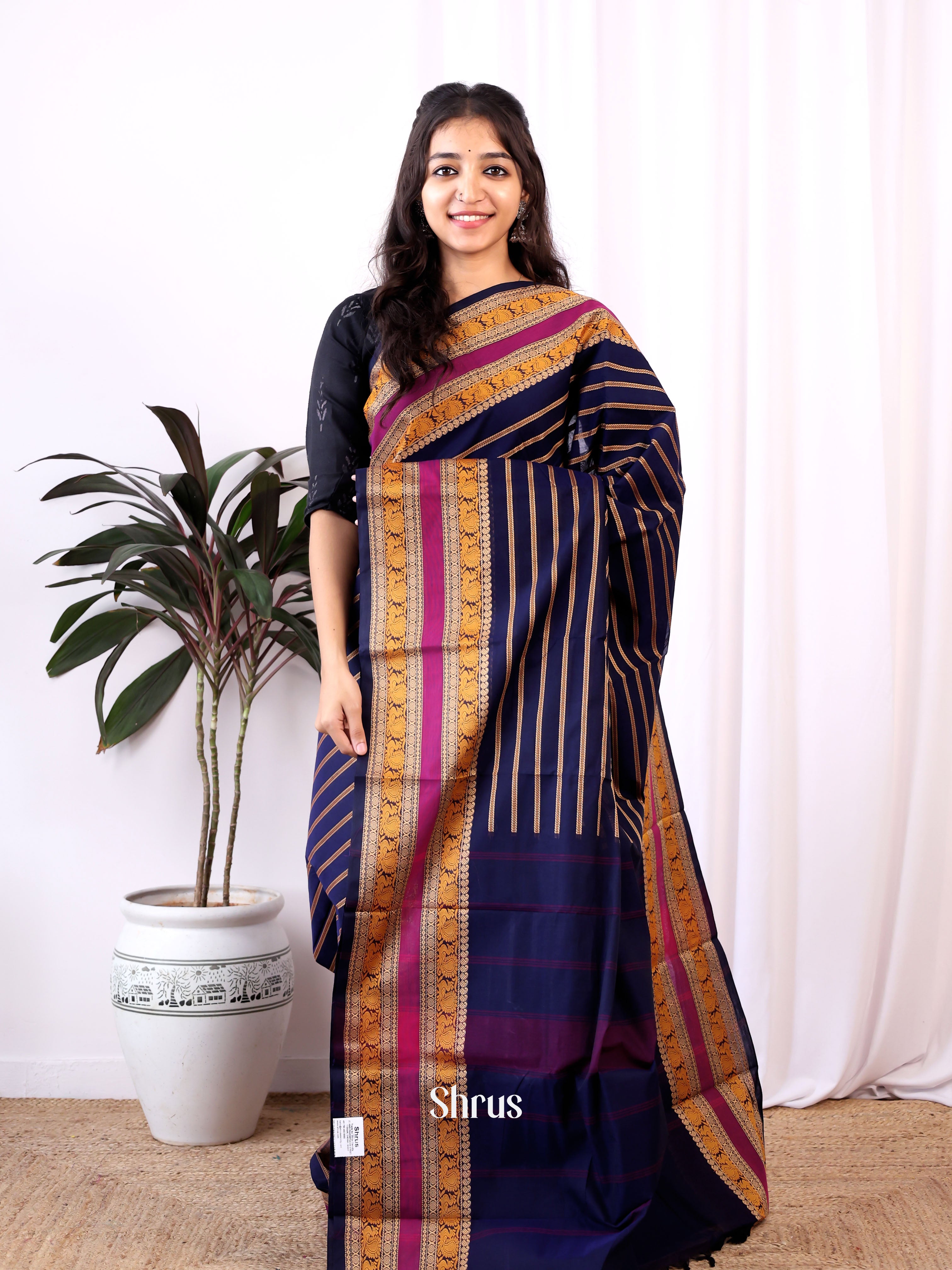 Blue & Purple- Chettinad Cotton Saree - Shop on Shrus.com
