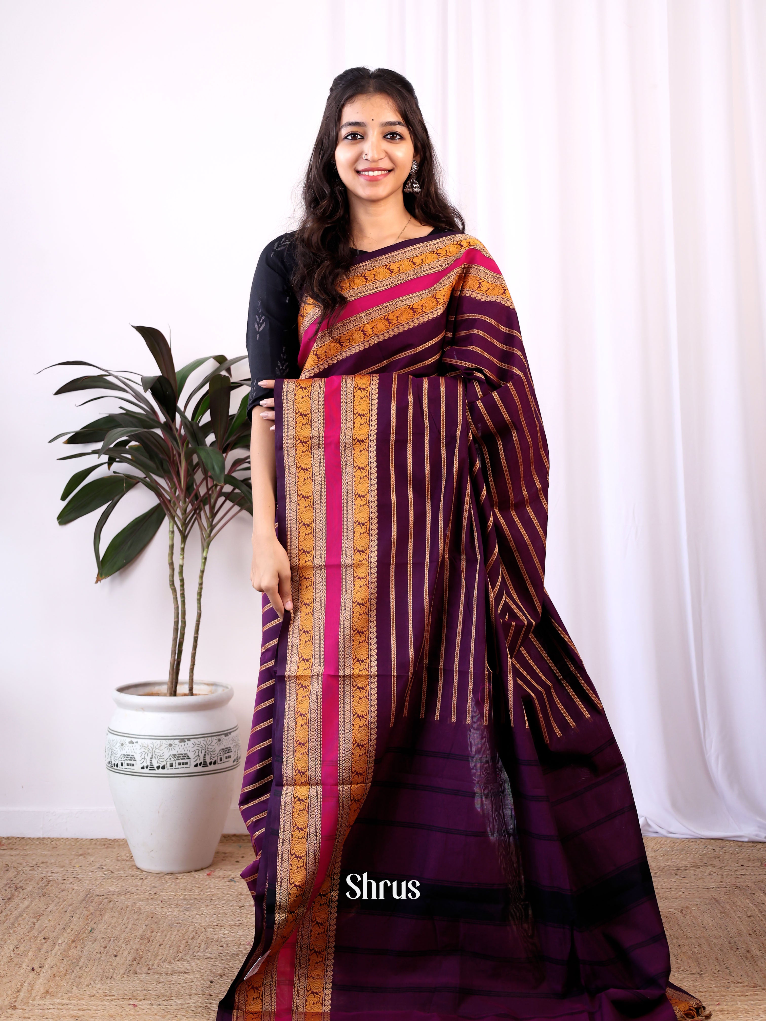 Violet & Pink - Chettinad Cotton Saree - Shop on Shrus.com