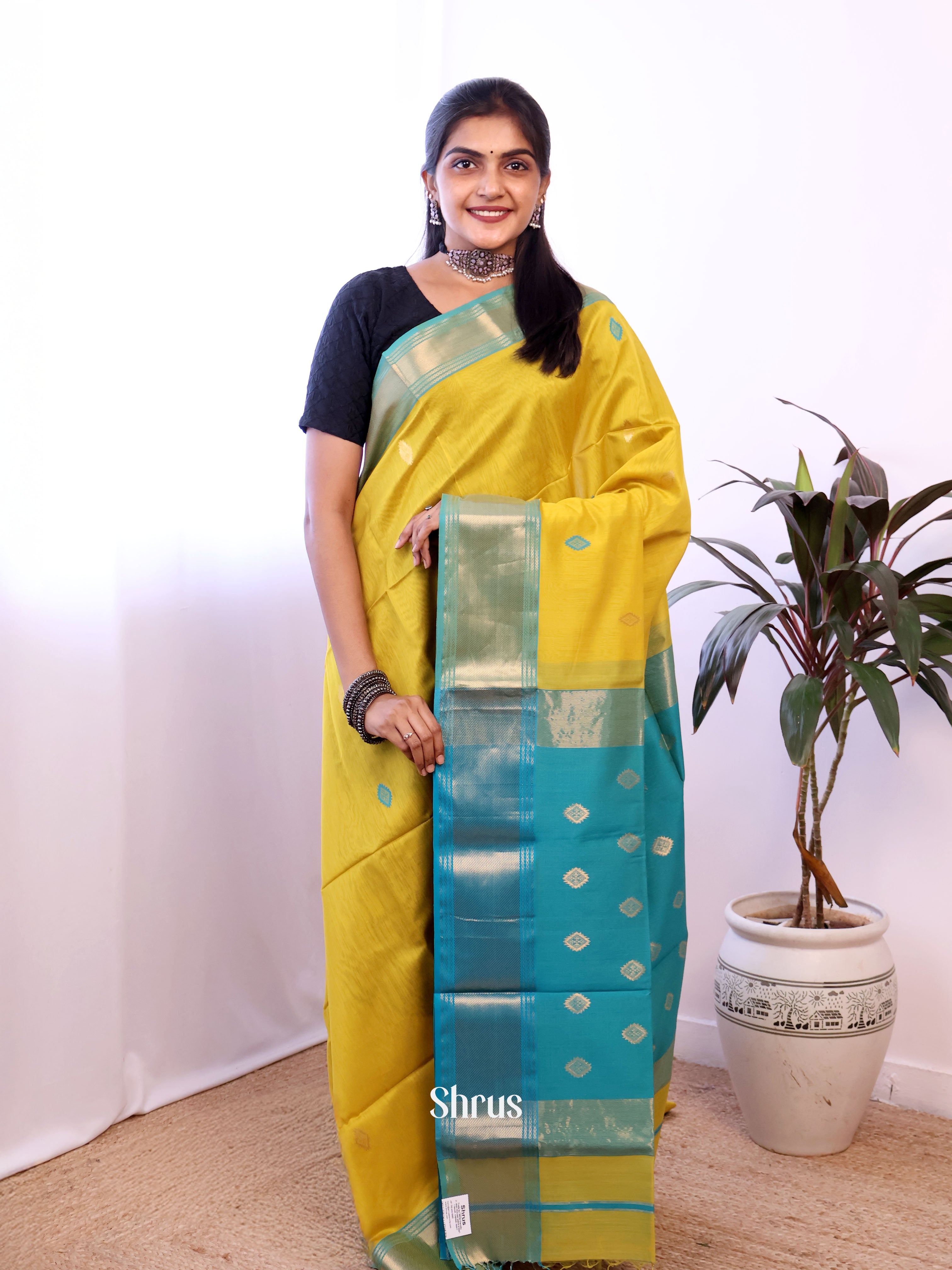 Mustad & Teal - Maheshwari silkcotton Saree - Shop on Shrus.com