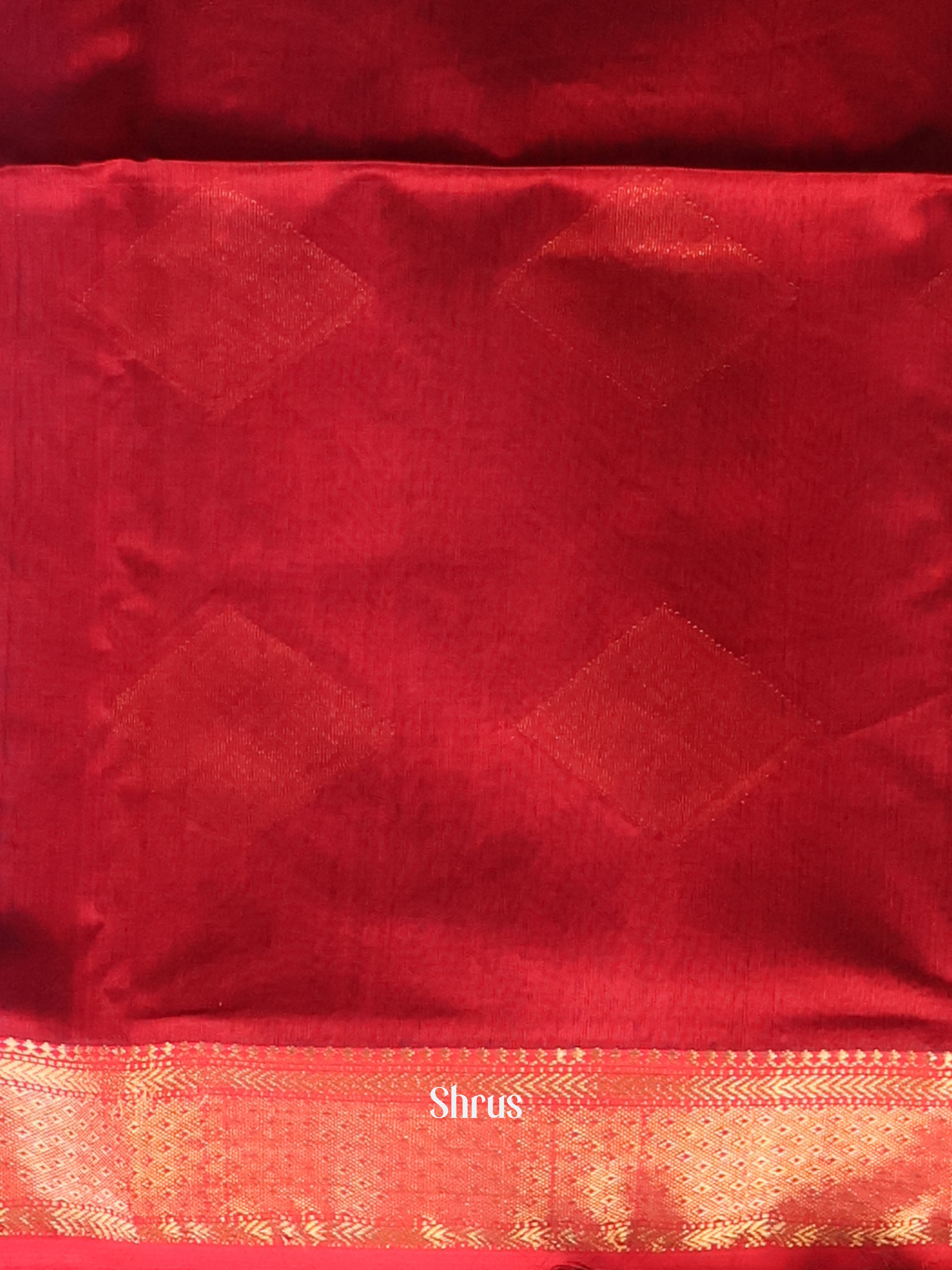 Green & Red- Maheshwari silkcotton Saree - Shop on Shrus.com