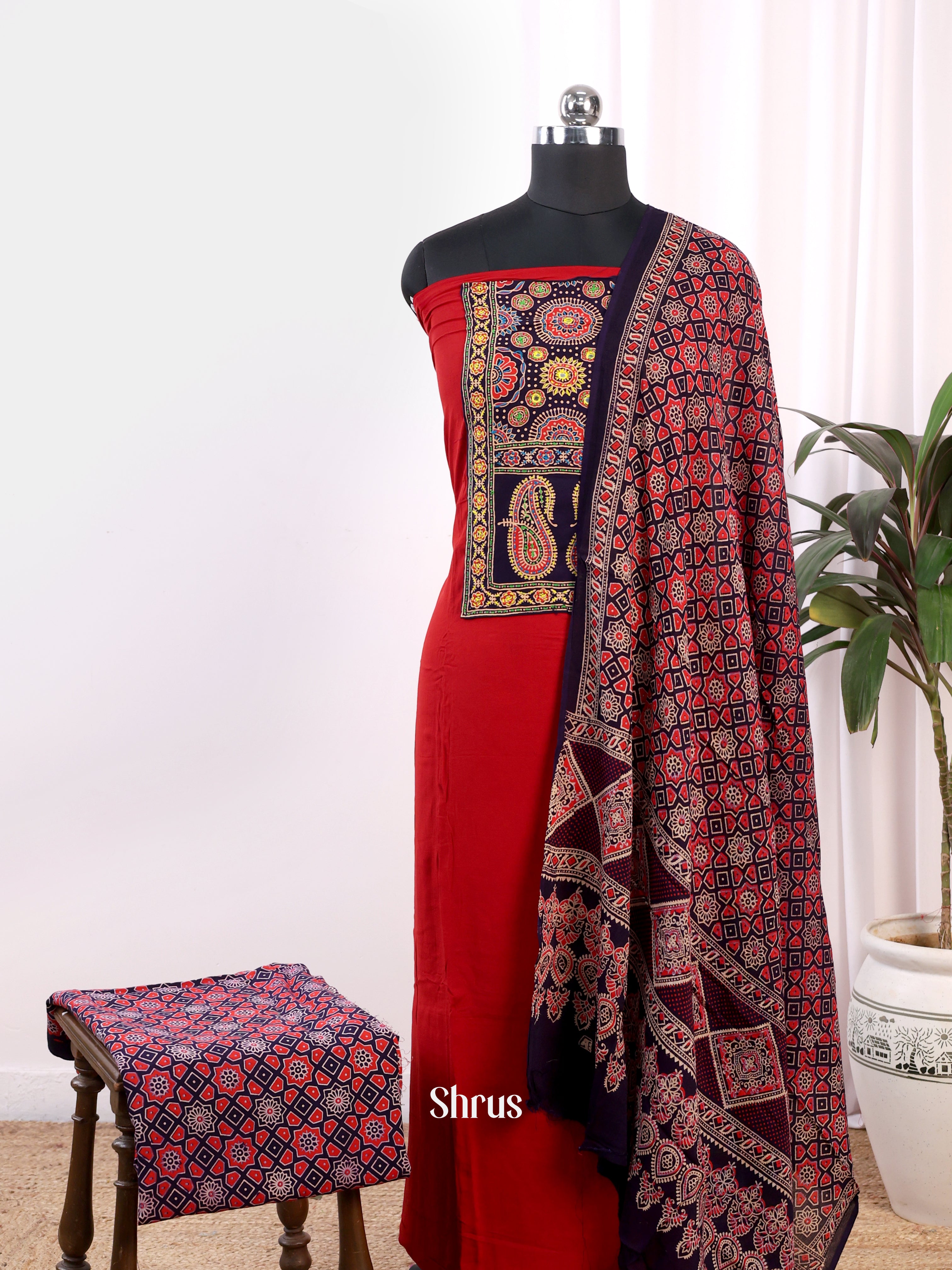 Red & Black - Ajrakh Salwar - Shop on Shrus.com