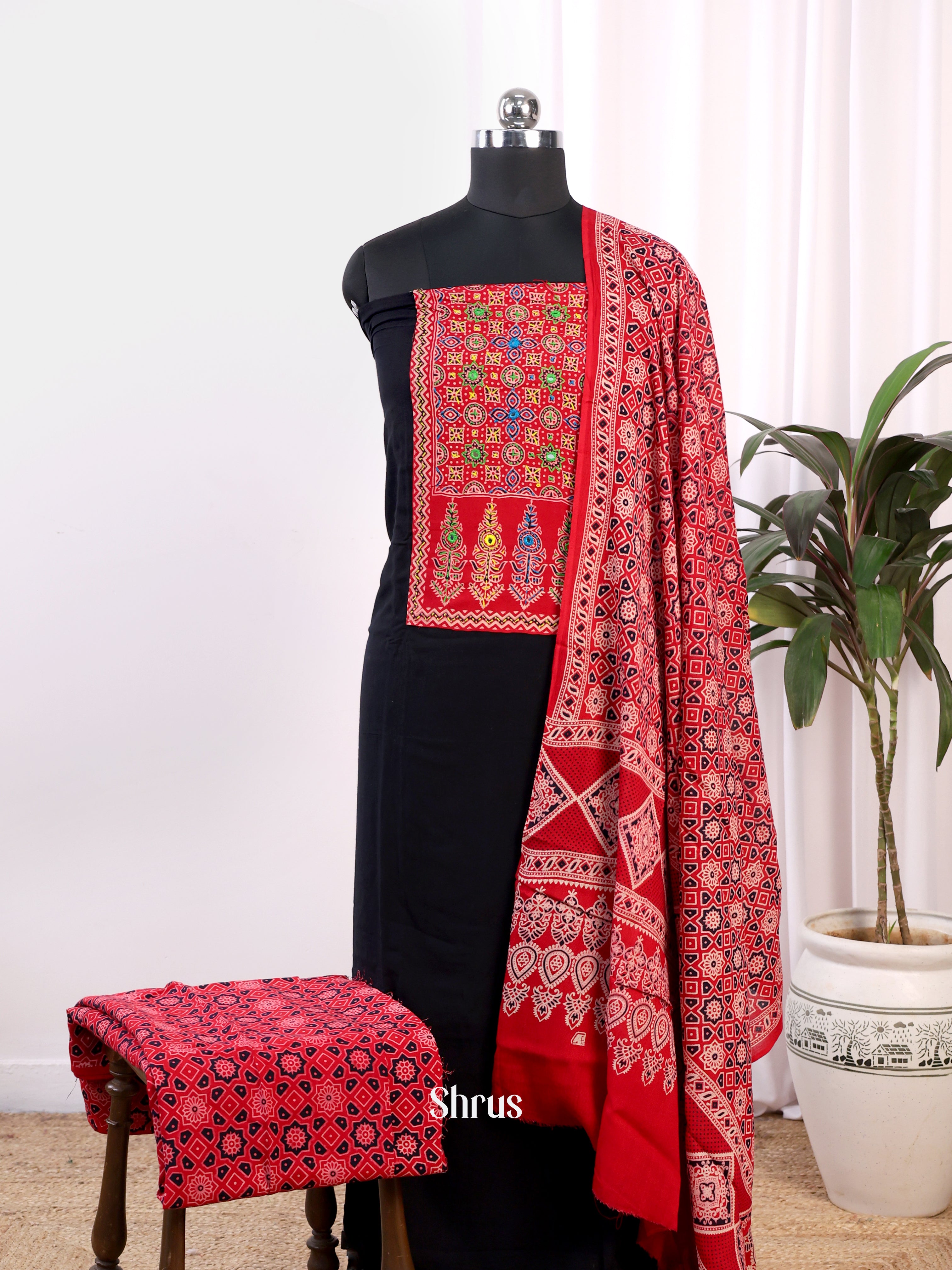 Black & Red - Ajrakh Salwar - Shop on Shrus.com