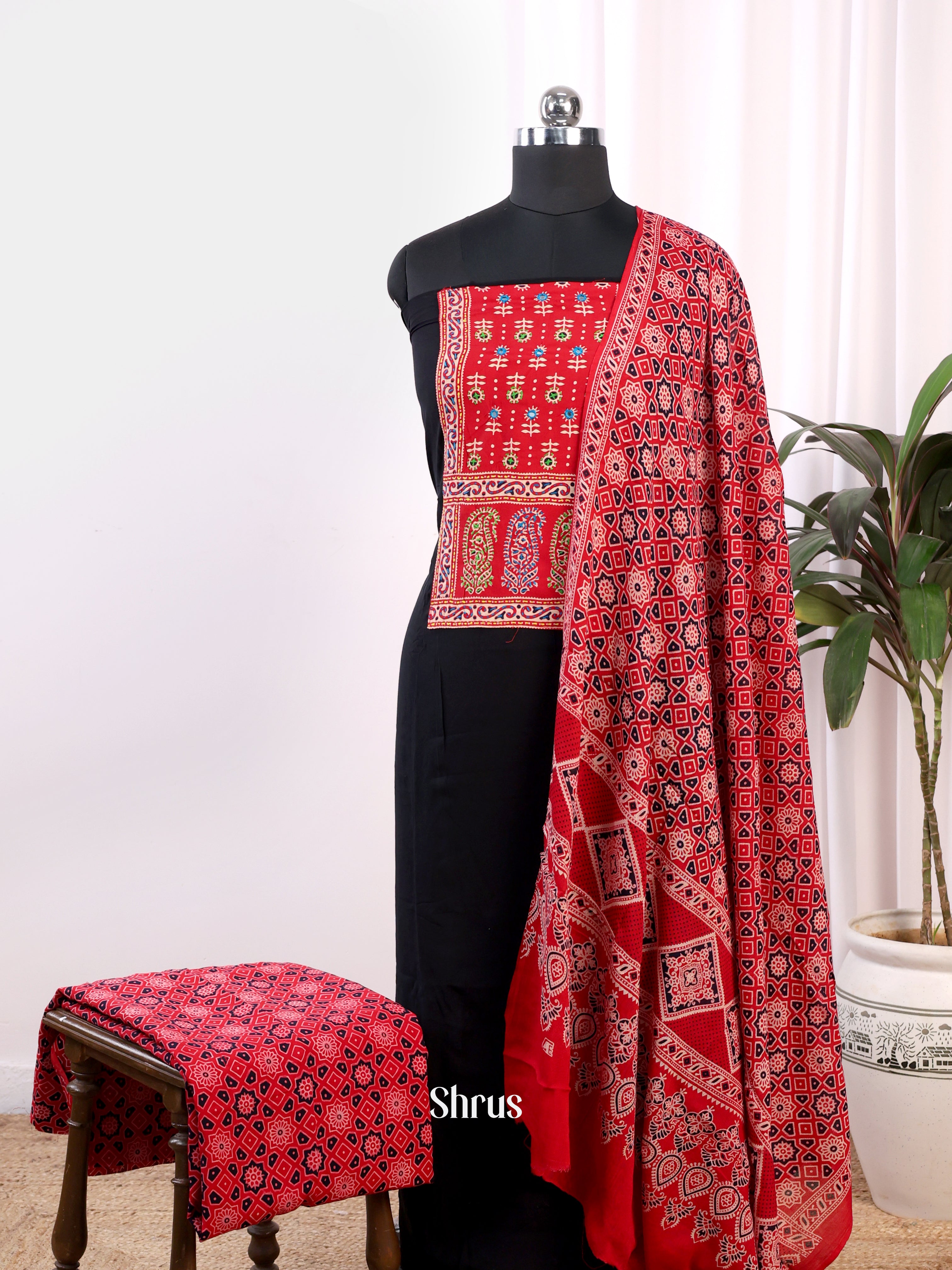 Black & Red- Ajrakh Salwar - Shop on Shrus.com