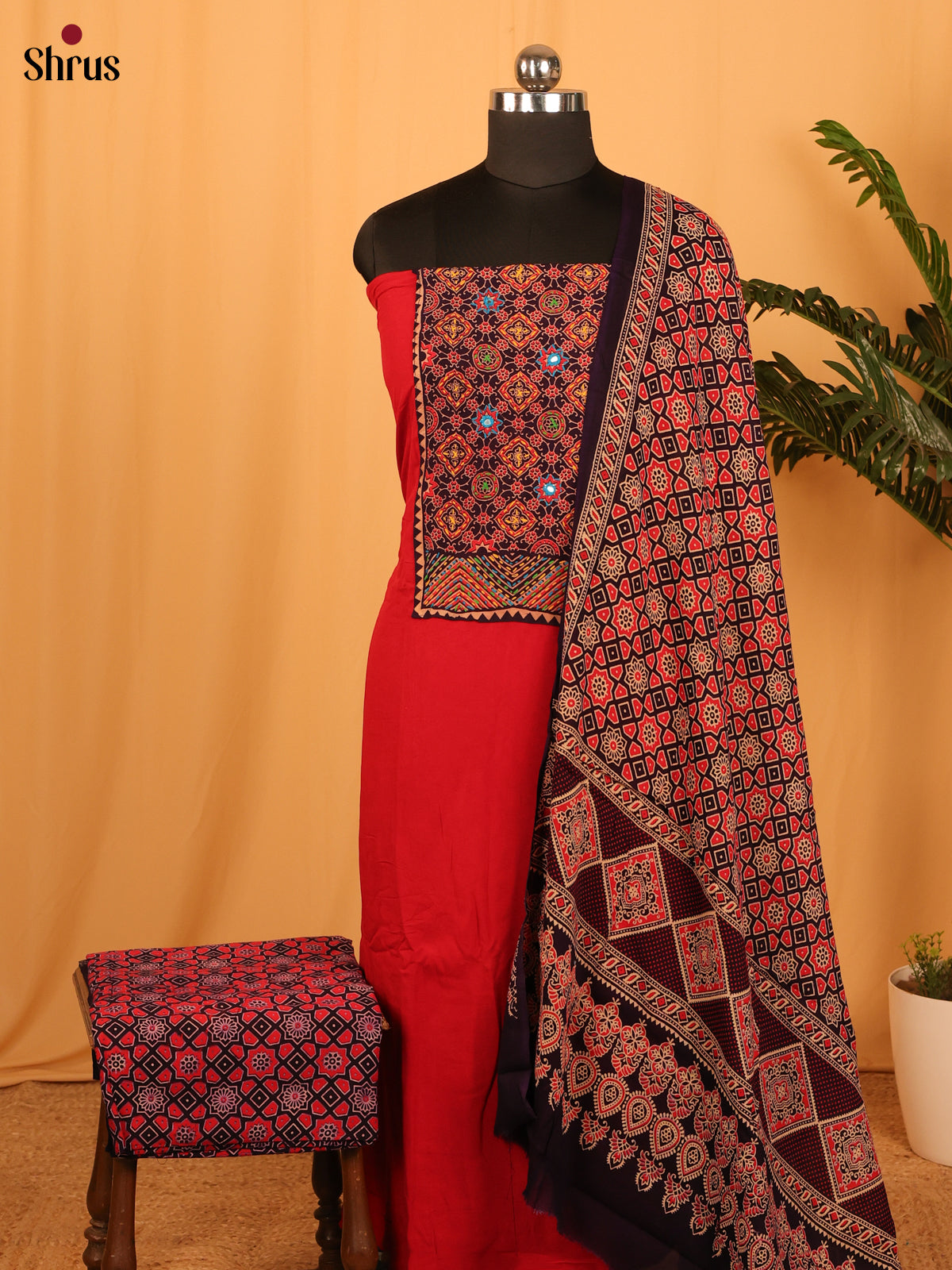 Red & Black- Ajrakh Salwar - Shop on Shrus.com