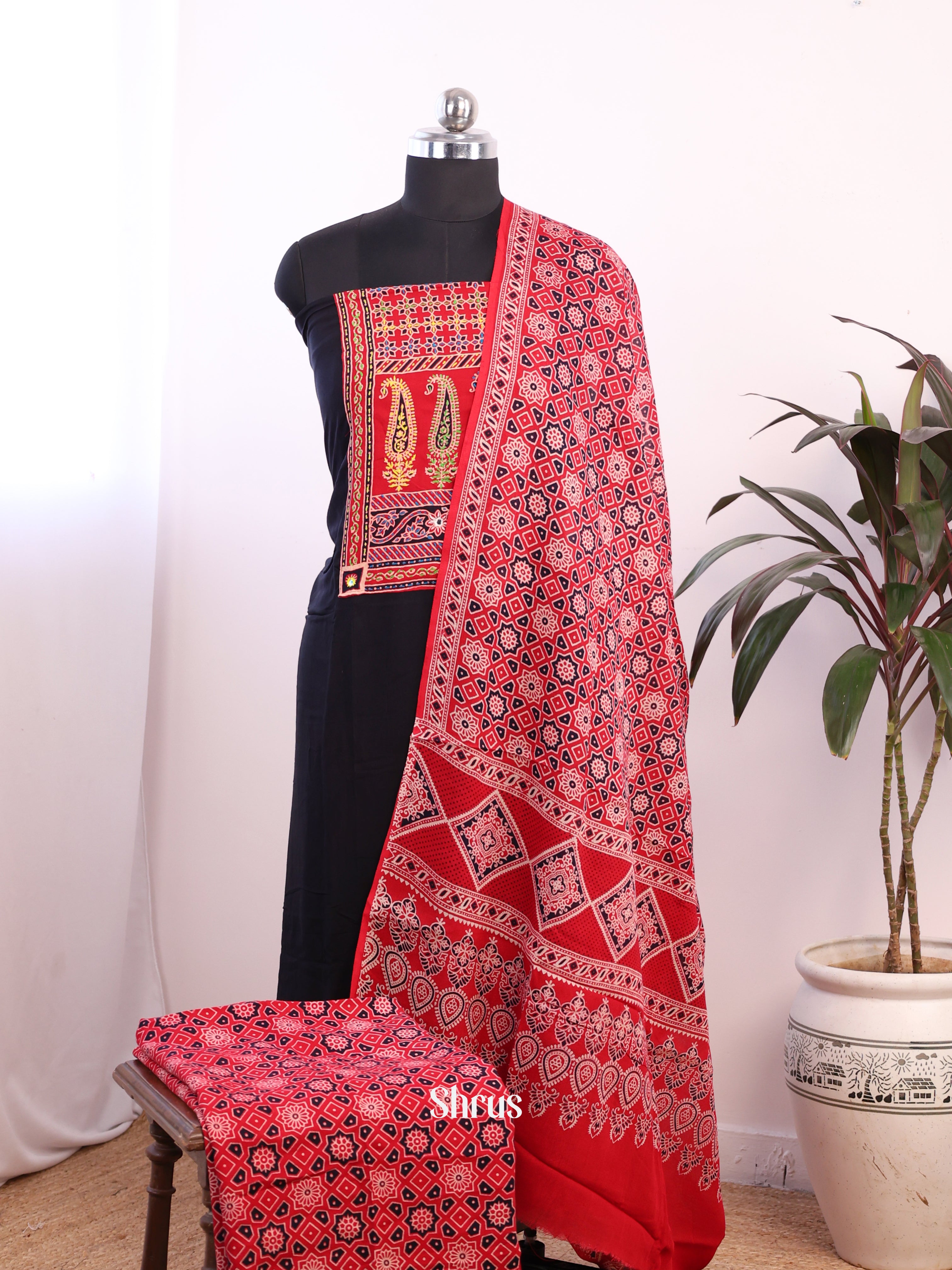 Black & Red - Ajrakh Salwar - Shop on Shrus.com
