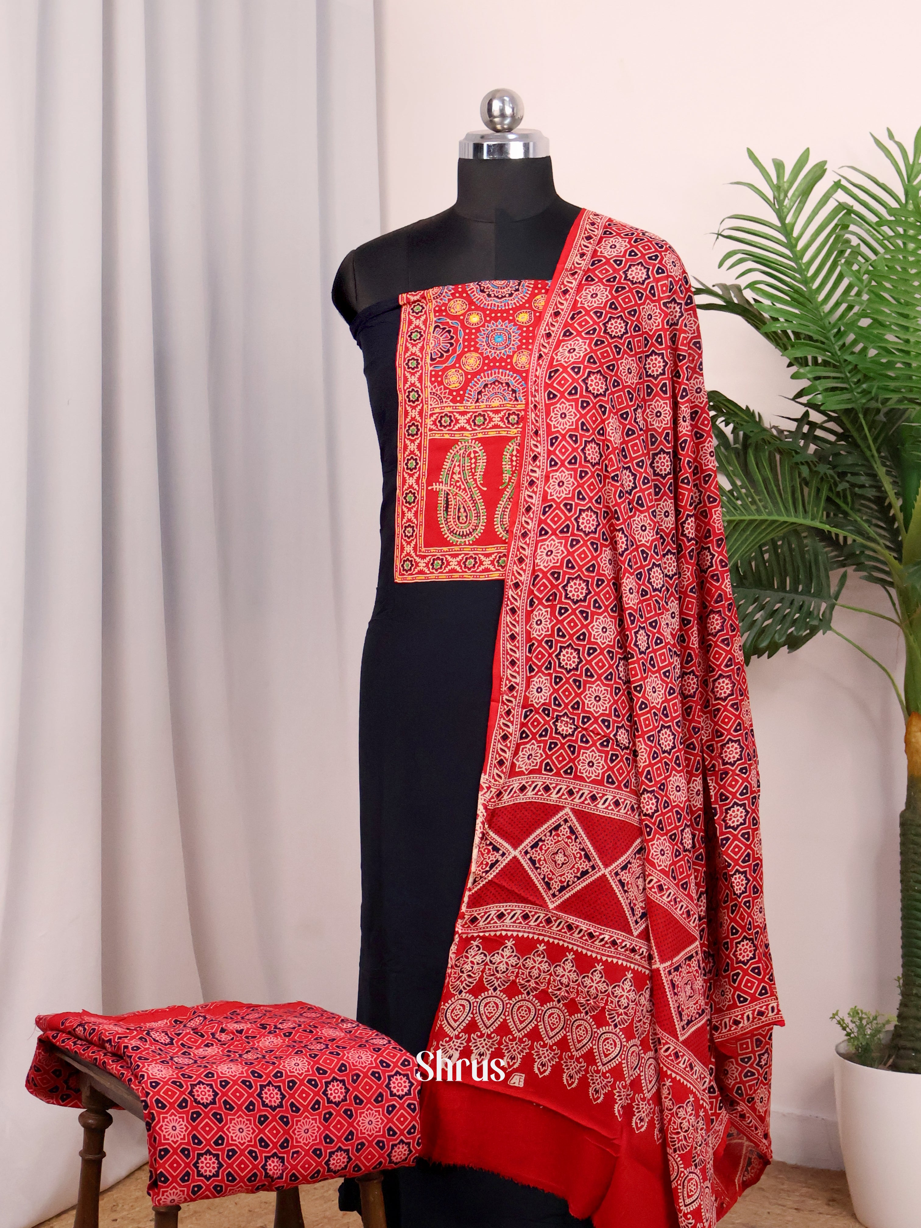 Black & Red - Ajrakh Salwar - Shop on Shrus.com