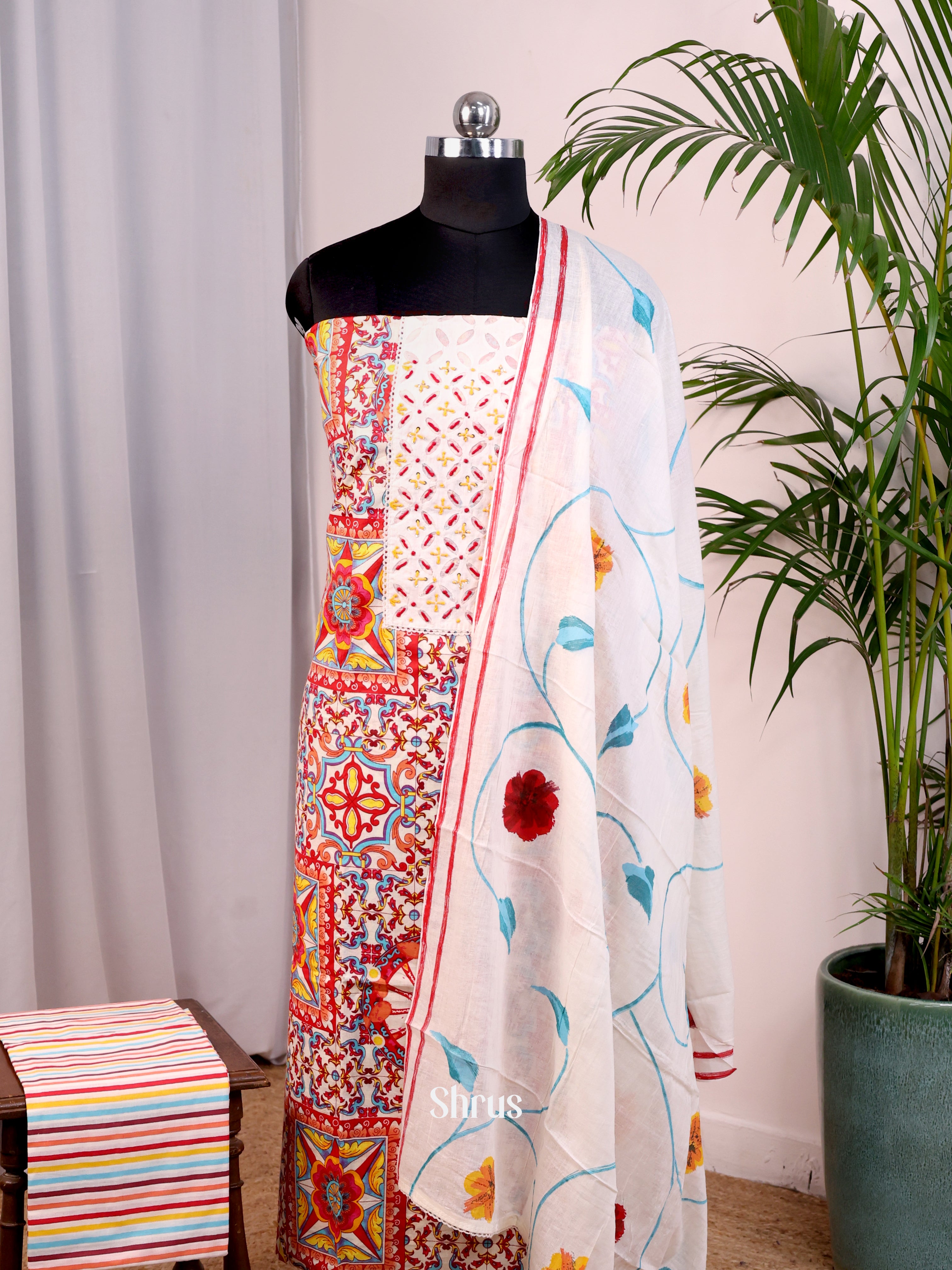 Cream & Red - Cotton salwar - Shop on Shrus.com