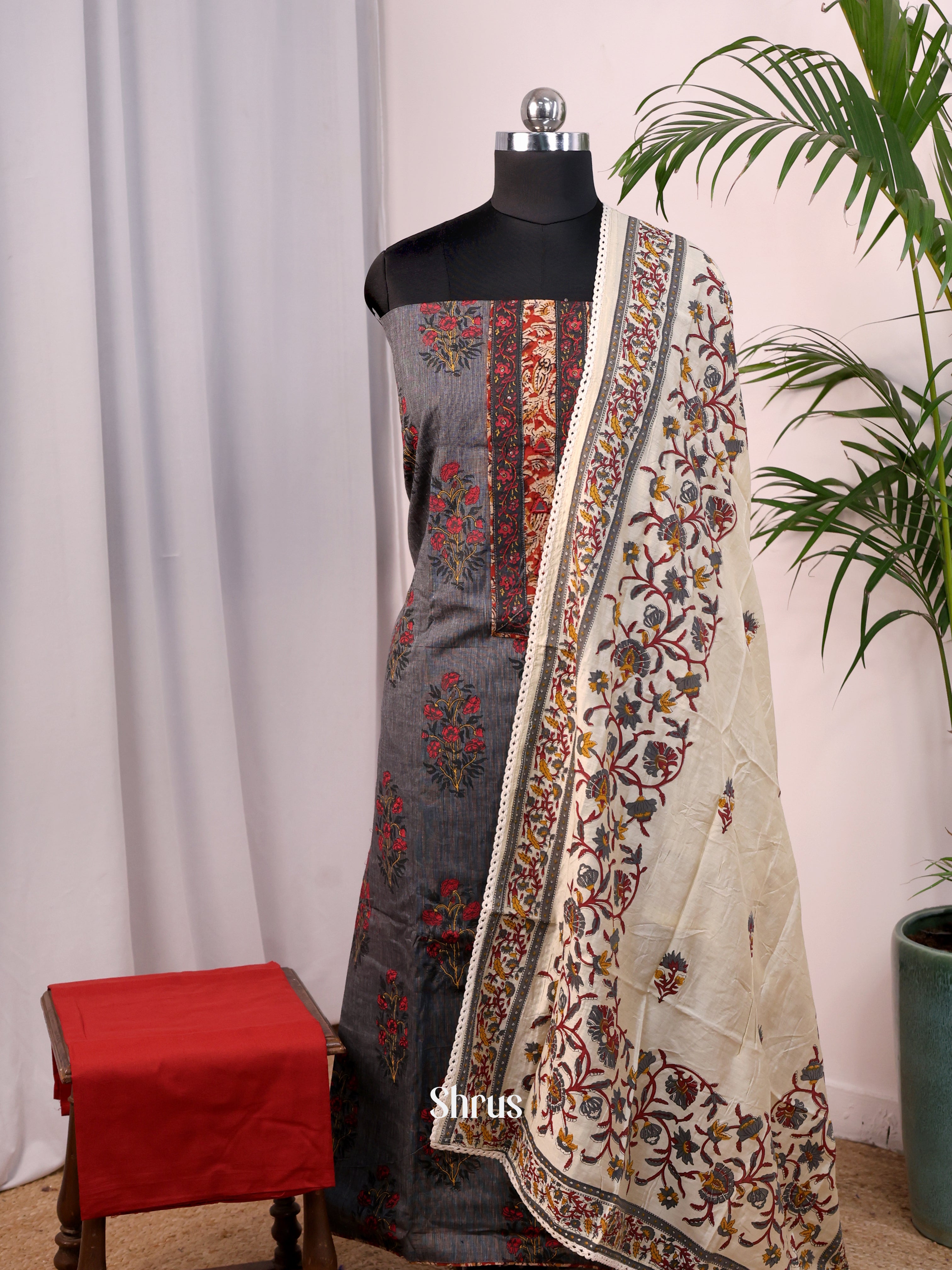 Grey & Red- Cotton salwar - Shop on Shrus.com