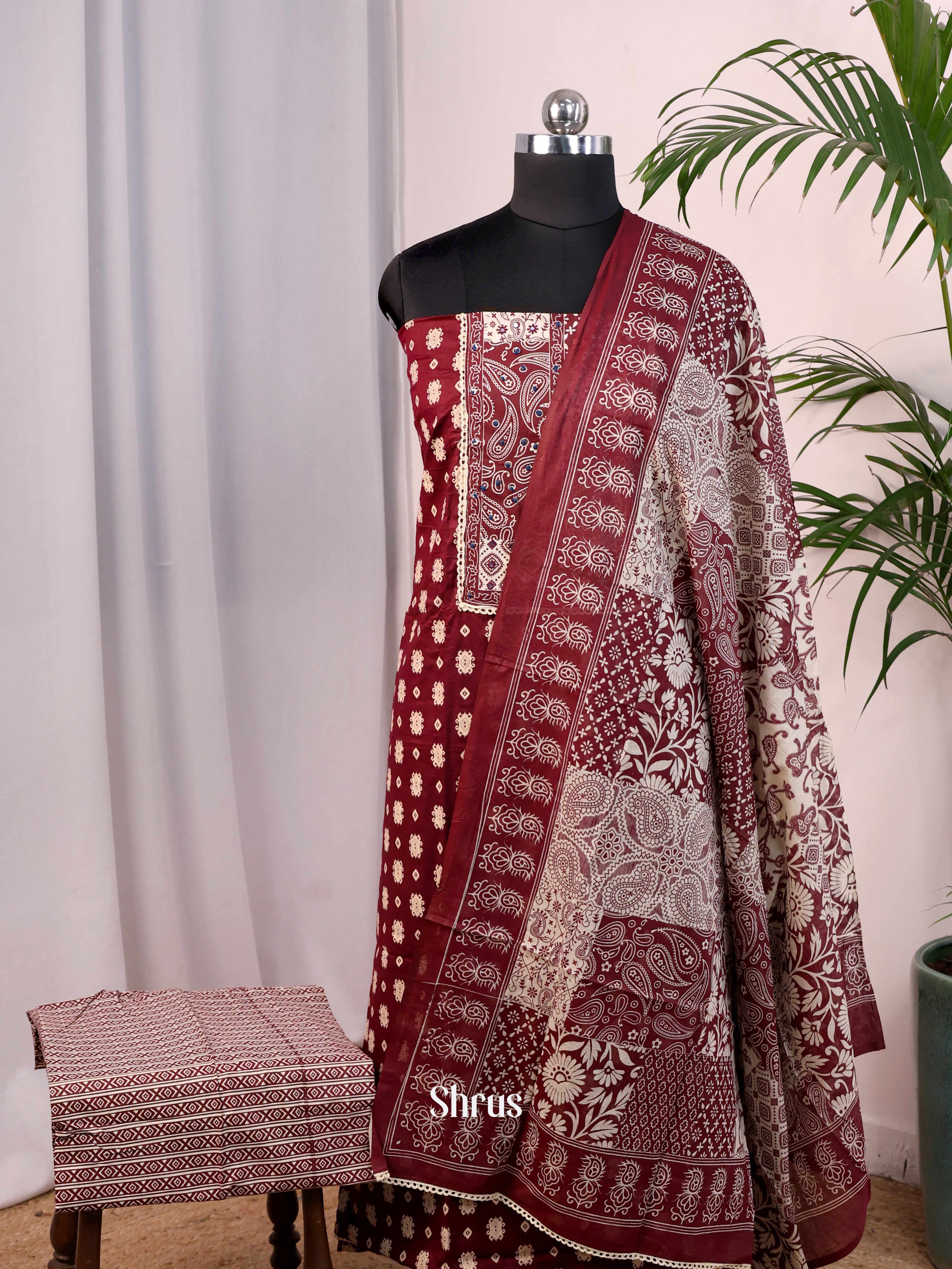 Maroon - Cotton salwar - Shop on Shrus.com