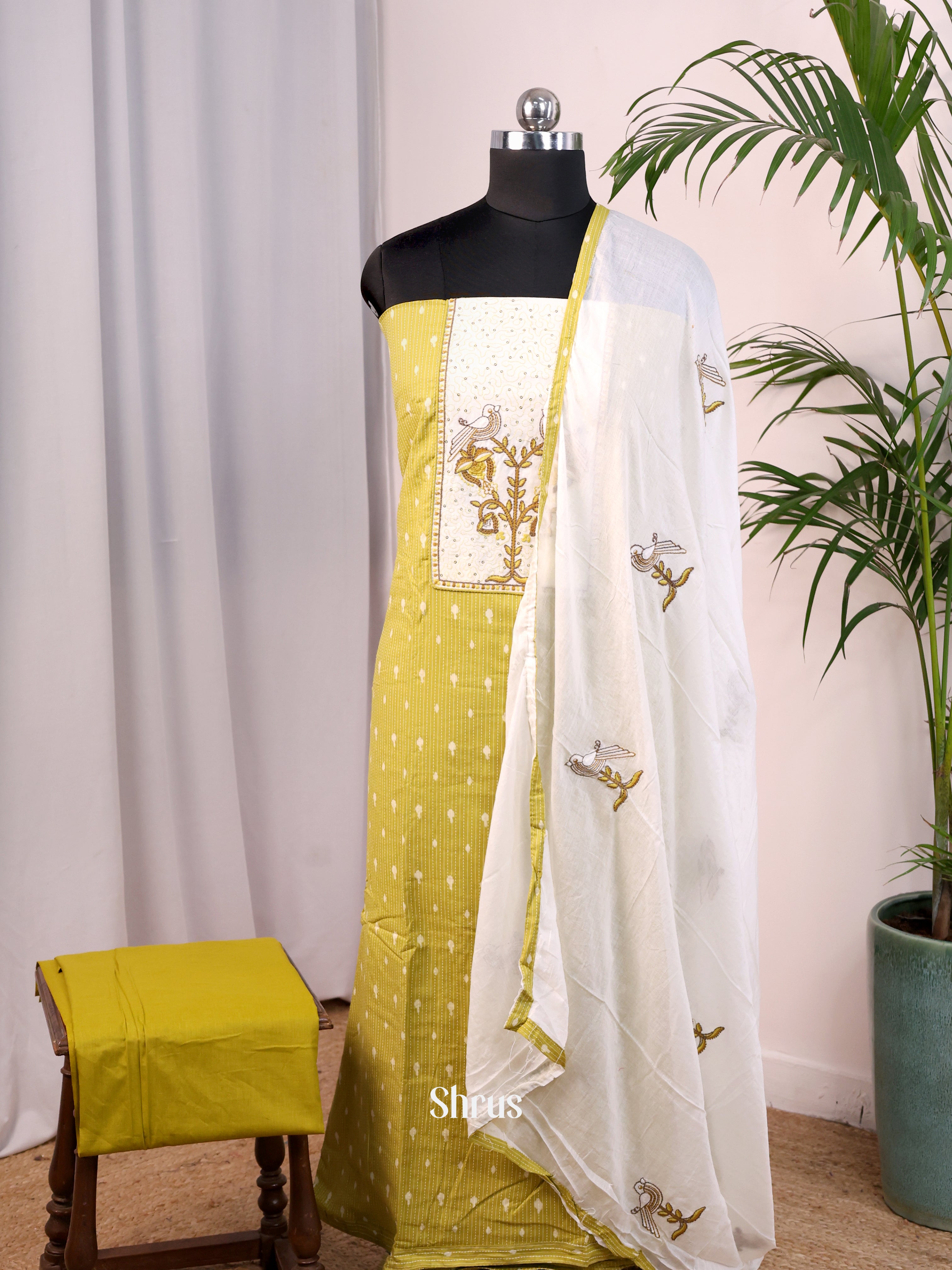 Green & Cream- Cotton salwar - Shop on Shrus.com